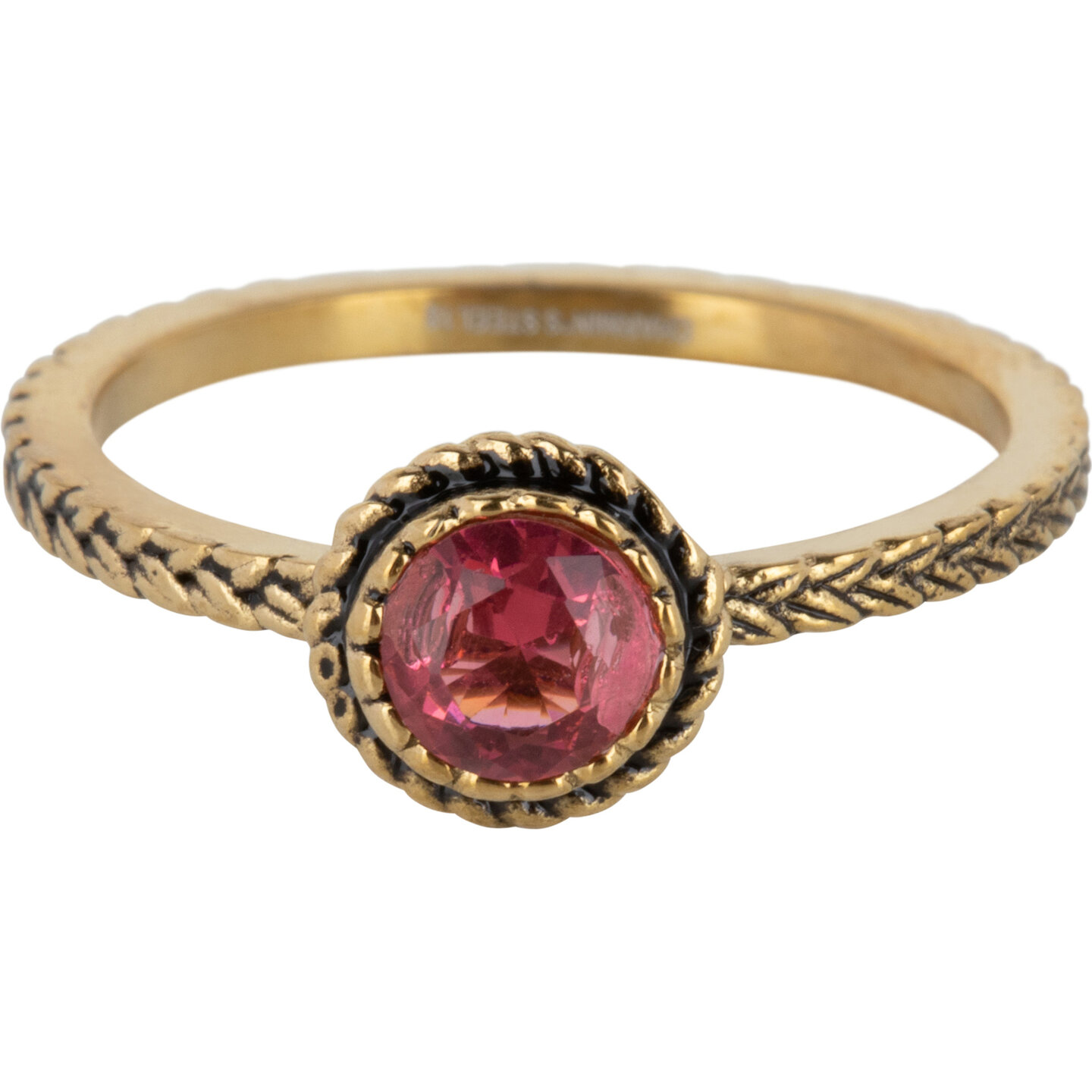 Charmin's ring R1096 Birthstone July Fuchsia Pink Stone Goldplated Iconic Vintage 