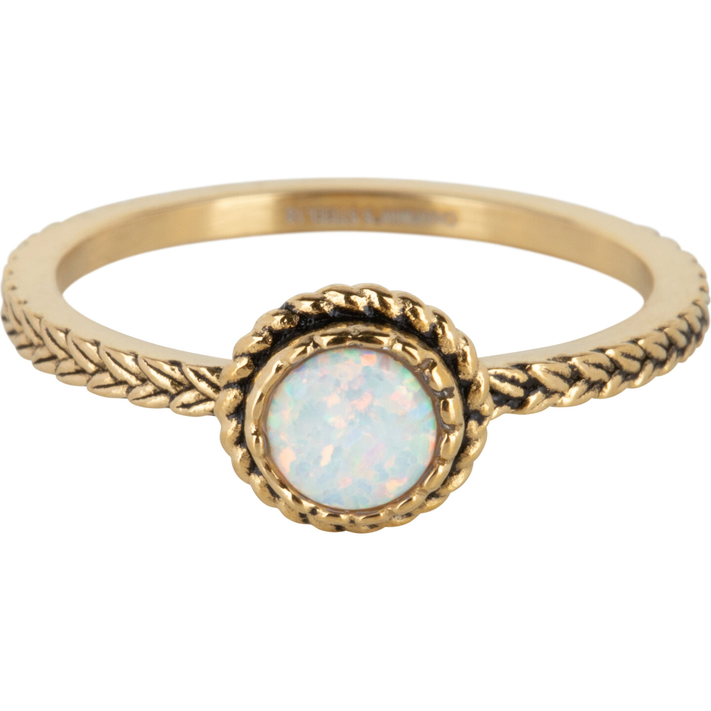 Charmin's Goudkleurige Ring Birthstone October Opaal Staal Iconic Vintage R1083