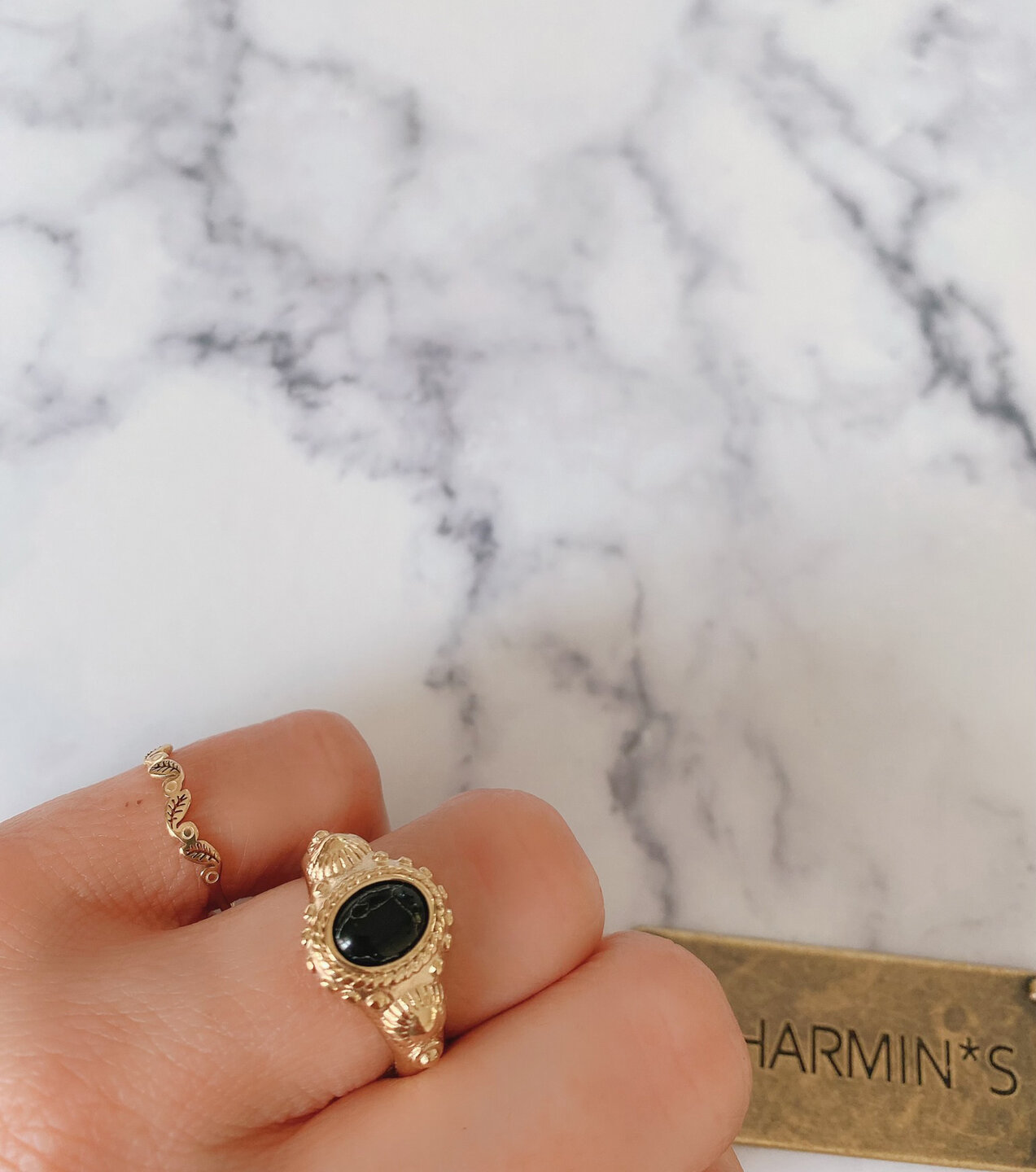 Charmin's Zegel Ring R1053 Black Tourmaline ion-goldplated