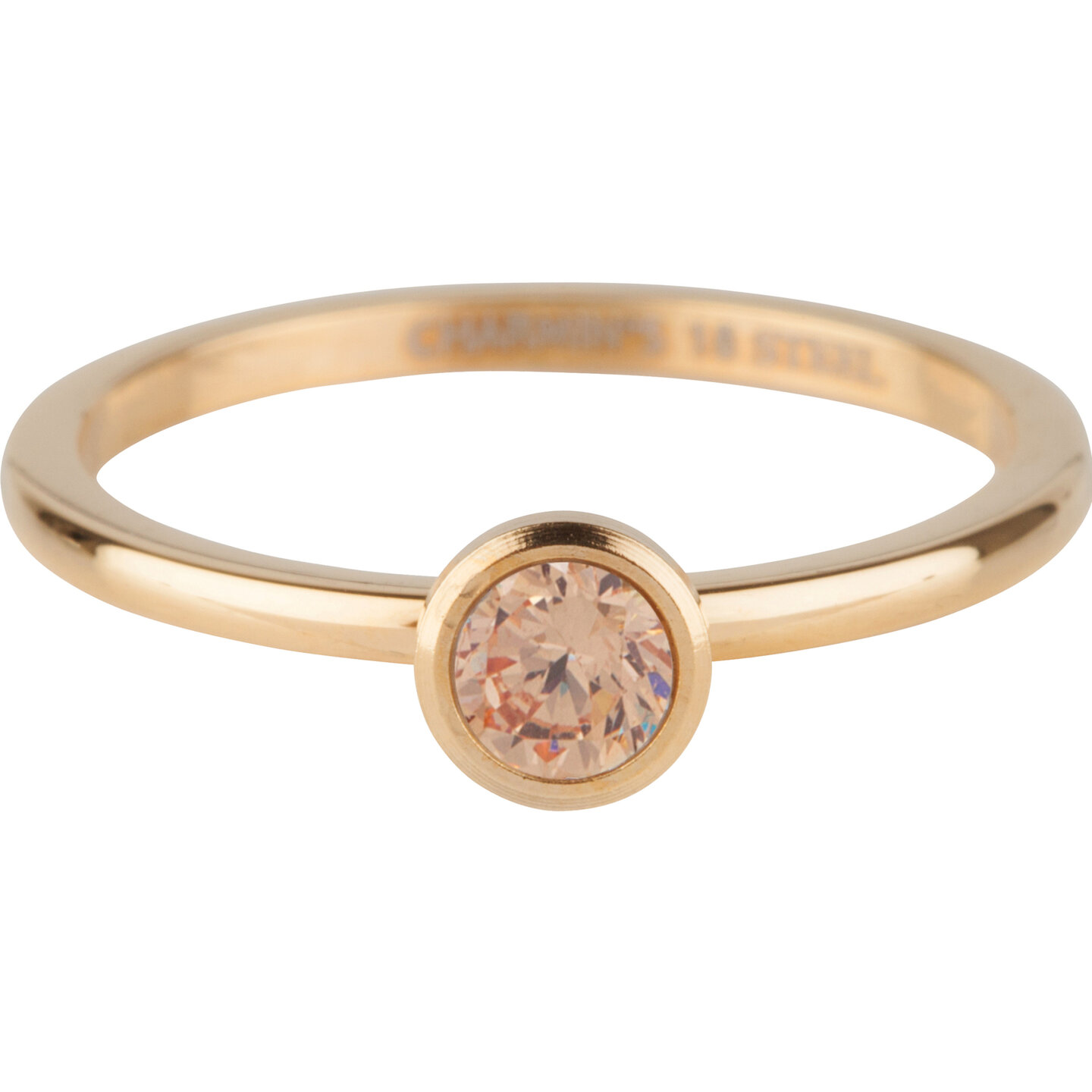Charmin's Goudkleurige Ring Birthstone November Bruine Champagne Kristal Staal Iconic R1042