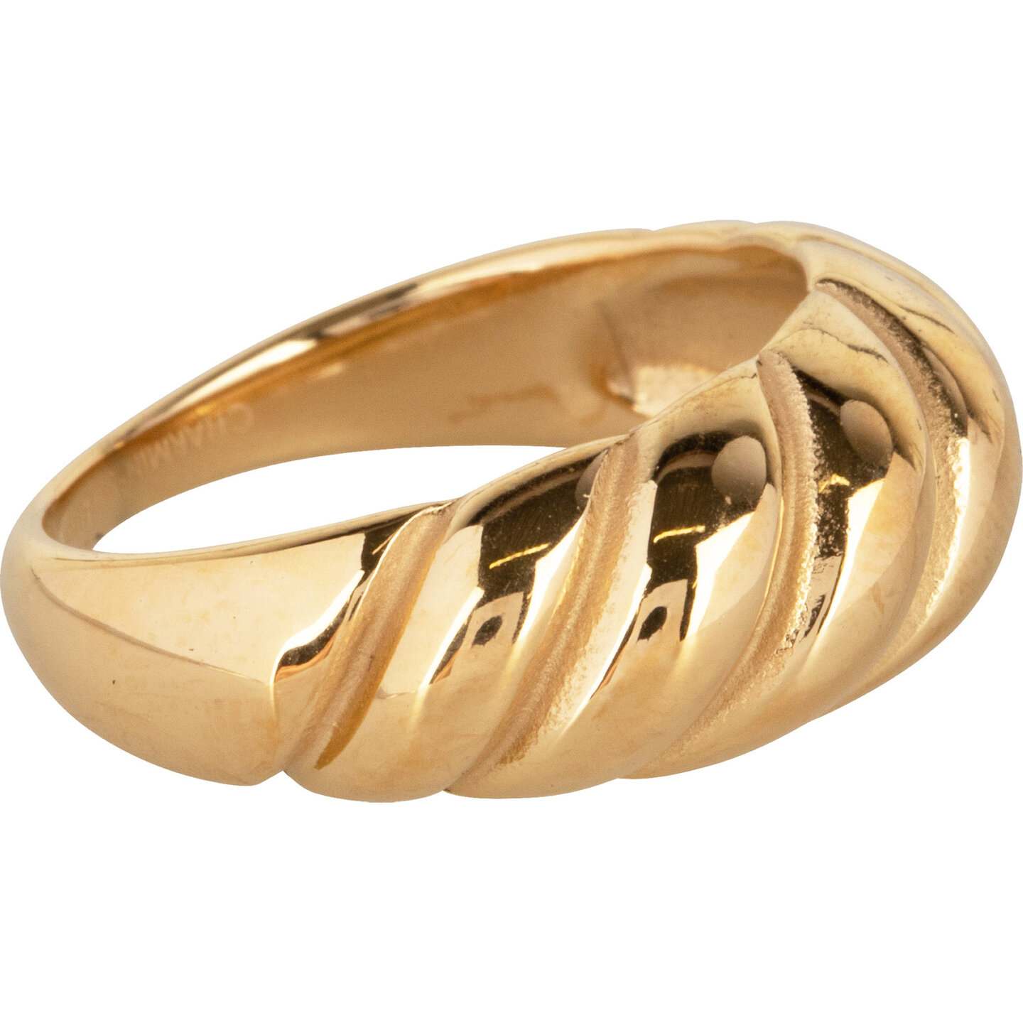 Charmin's Goudkleurige Chunky Ring met Gedraaide Croissant-Vorm R996 – Elegant en Speels