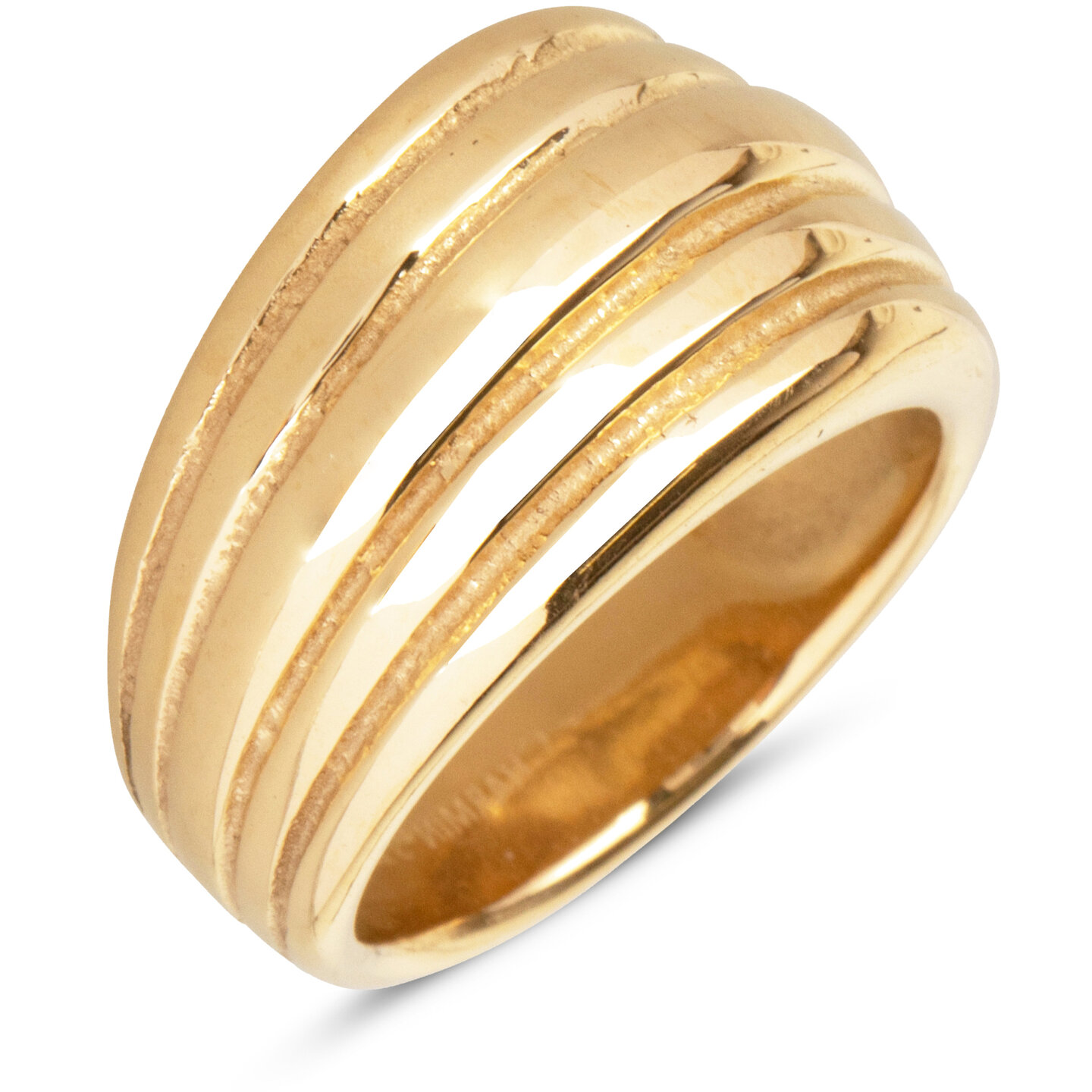Charmin's Goudkleurige Chunky Ring met Gegraveerde Strepen R992 – Subtiel en Stijlvol