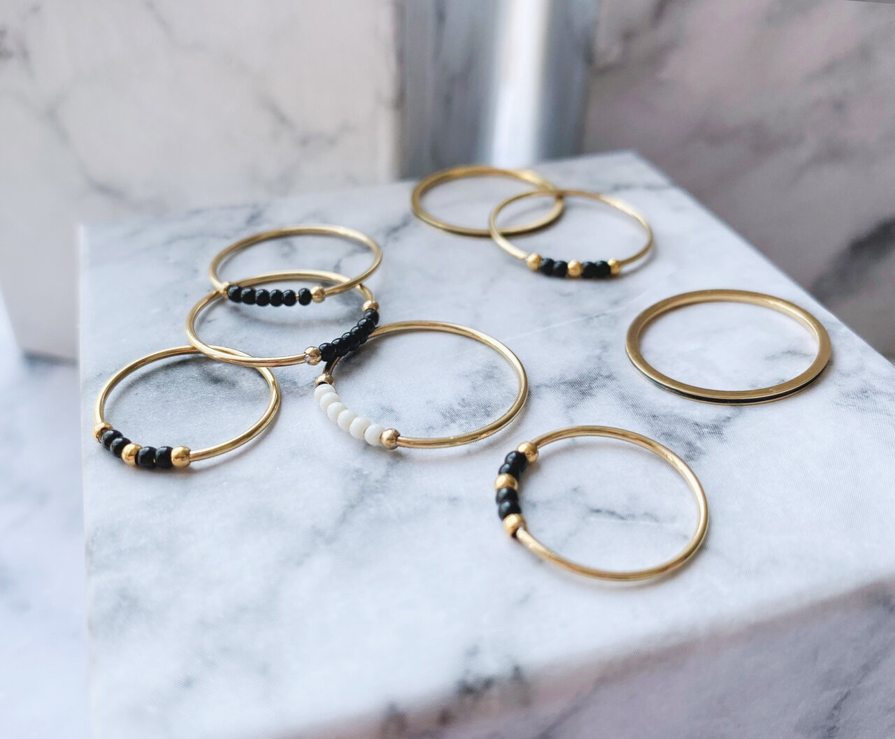 Anxiety Ring Palm Petrol Blue Beads Goldplated R986/KR121 