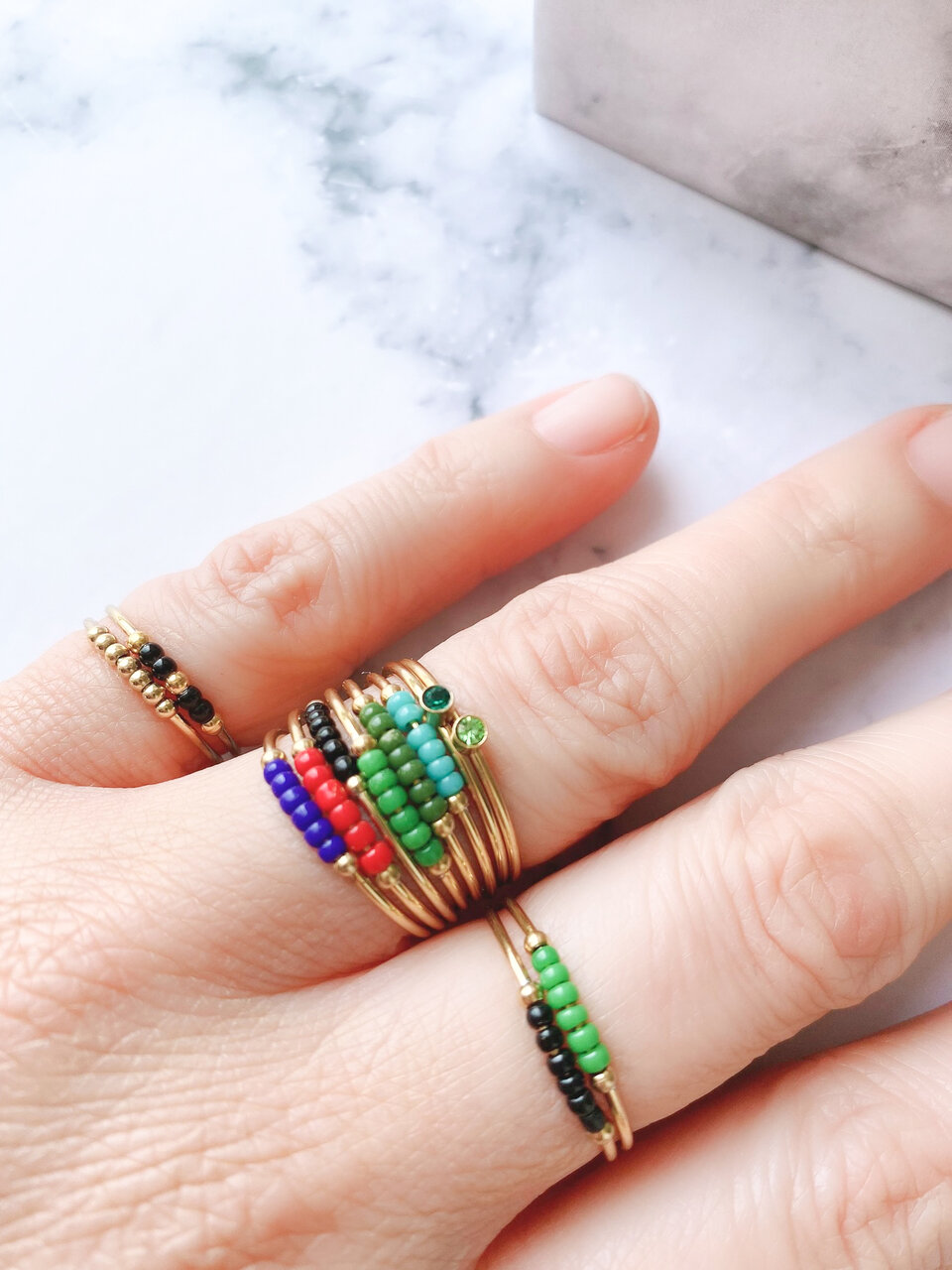 Anxiety Ring Palm Dark Blue Beads Goldplated R983/KR123 