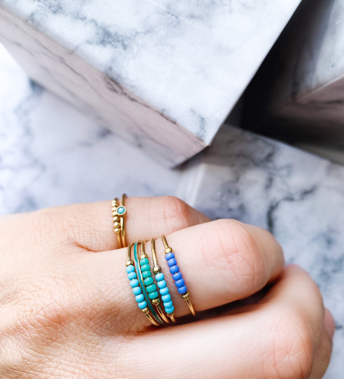 Anxiety Ring Palm Dark Blue Beads Goldplated R983/KR123 