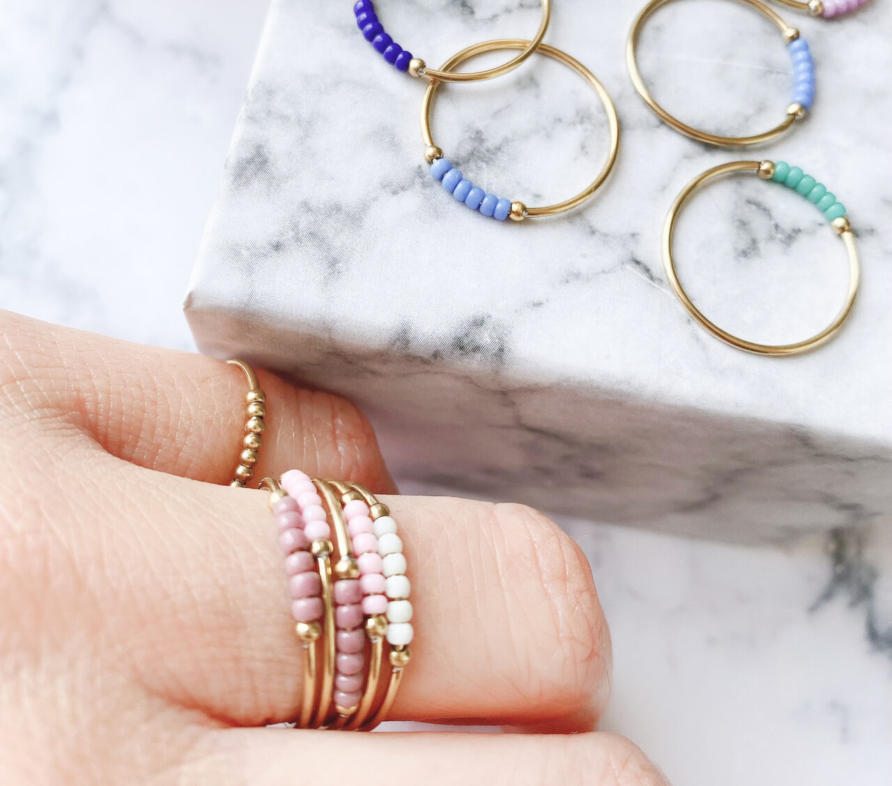 Anxiety Ring Palm Dark Blue Beads Goldplated R983/KR123 