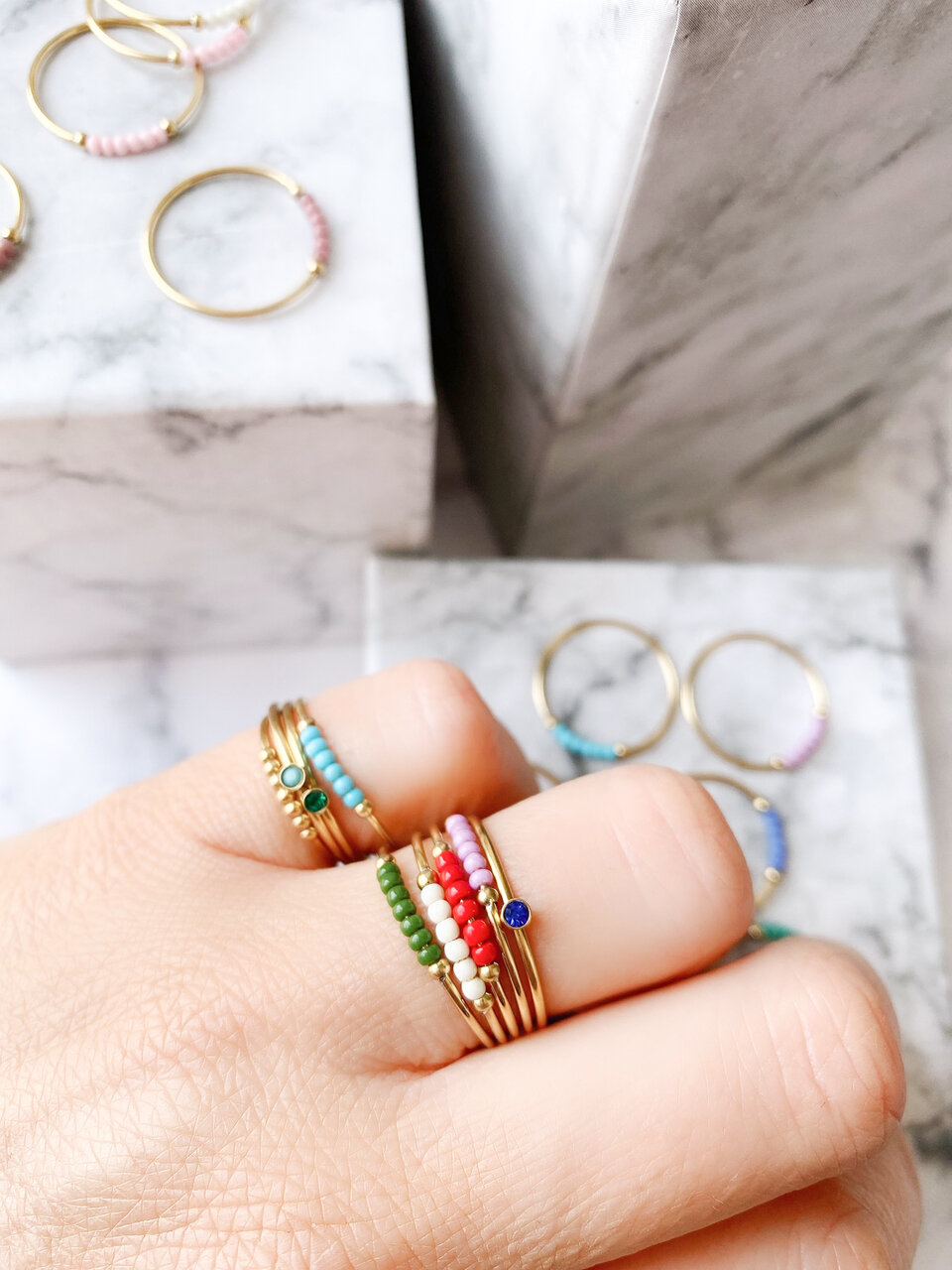 Anxiety Ring Palm Dark Blue Beads Goldplated R983/KR123 