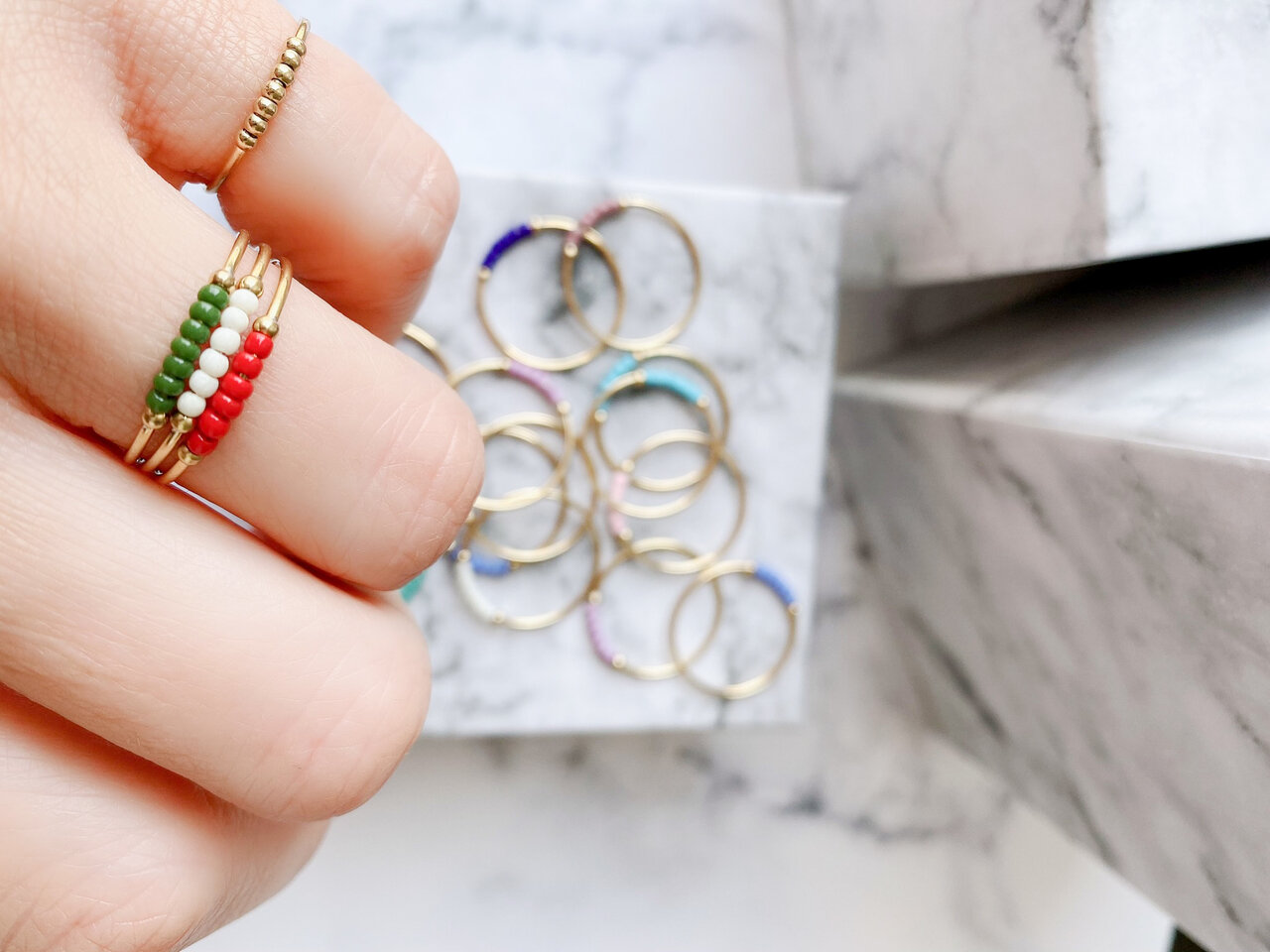 Anxiety Ring Palm Dark Blue Beads Goldplated R983/KR123 