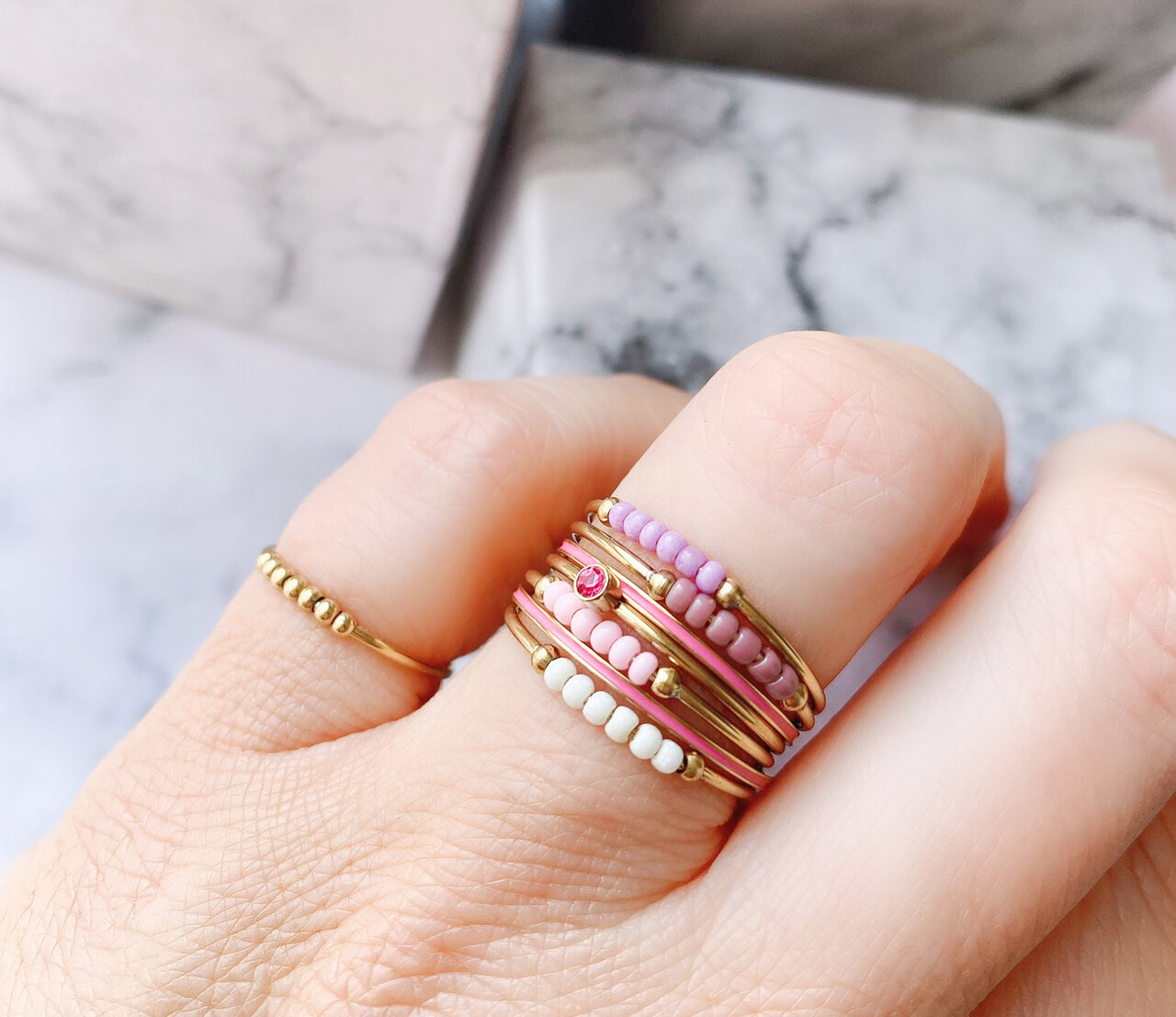 Anxiety Ring Palm Dark Blue Beads Goldplated R983/KR123 