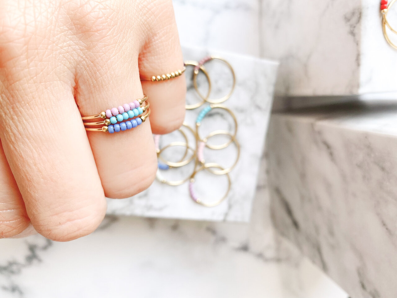 Anxiety Ring Palm Dark Blue Beads Goldplated R983/KR123 