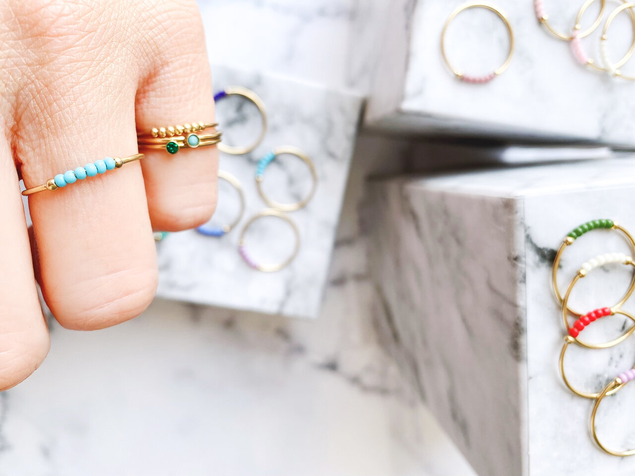 Anxiety Ring Palm Dark Blue Beads Goldplated R983/KR123 