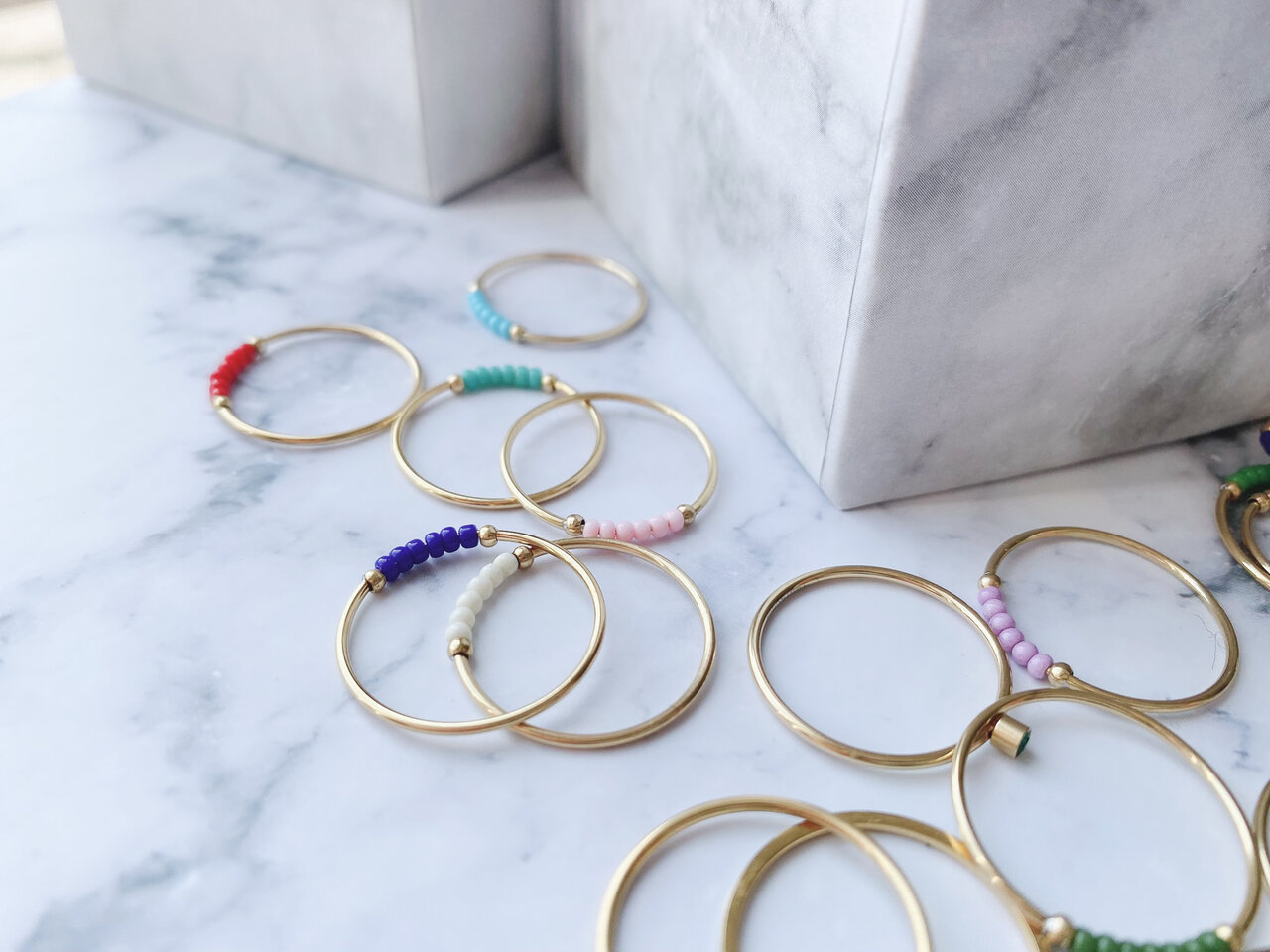 Anxiety Ring Palm Dark Blue Beads Goldplated R983/KR123 