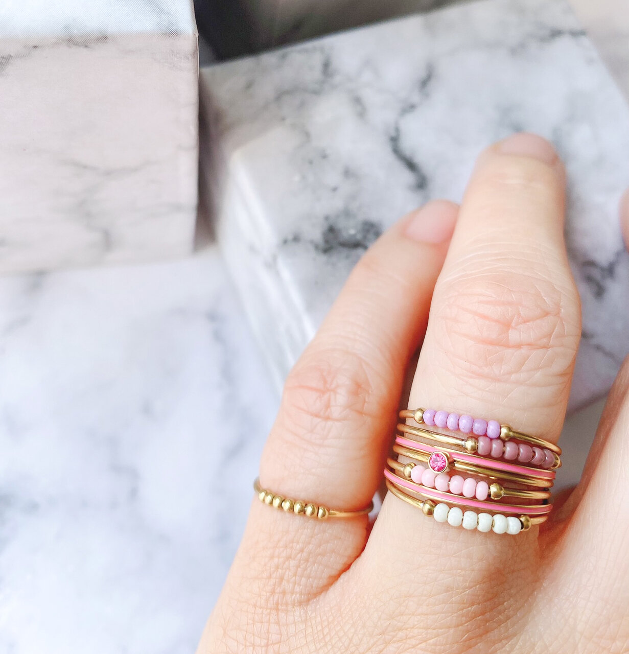 Anxiety Ring Palm Dark Blue Beads Goldplated R983/KR123 