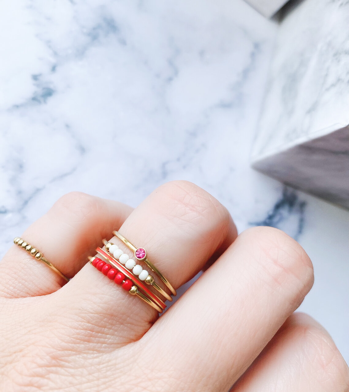 Anxiety Ring Palm Dark Blue Beads Goldplated R983/KR123 