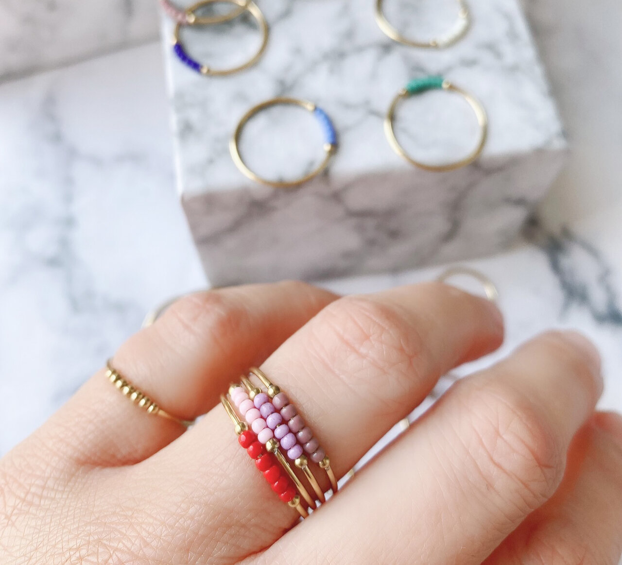 Anxiety Ring Palm Lilac Beads Goldplated R981/KR117 