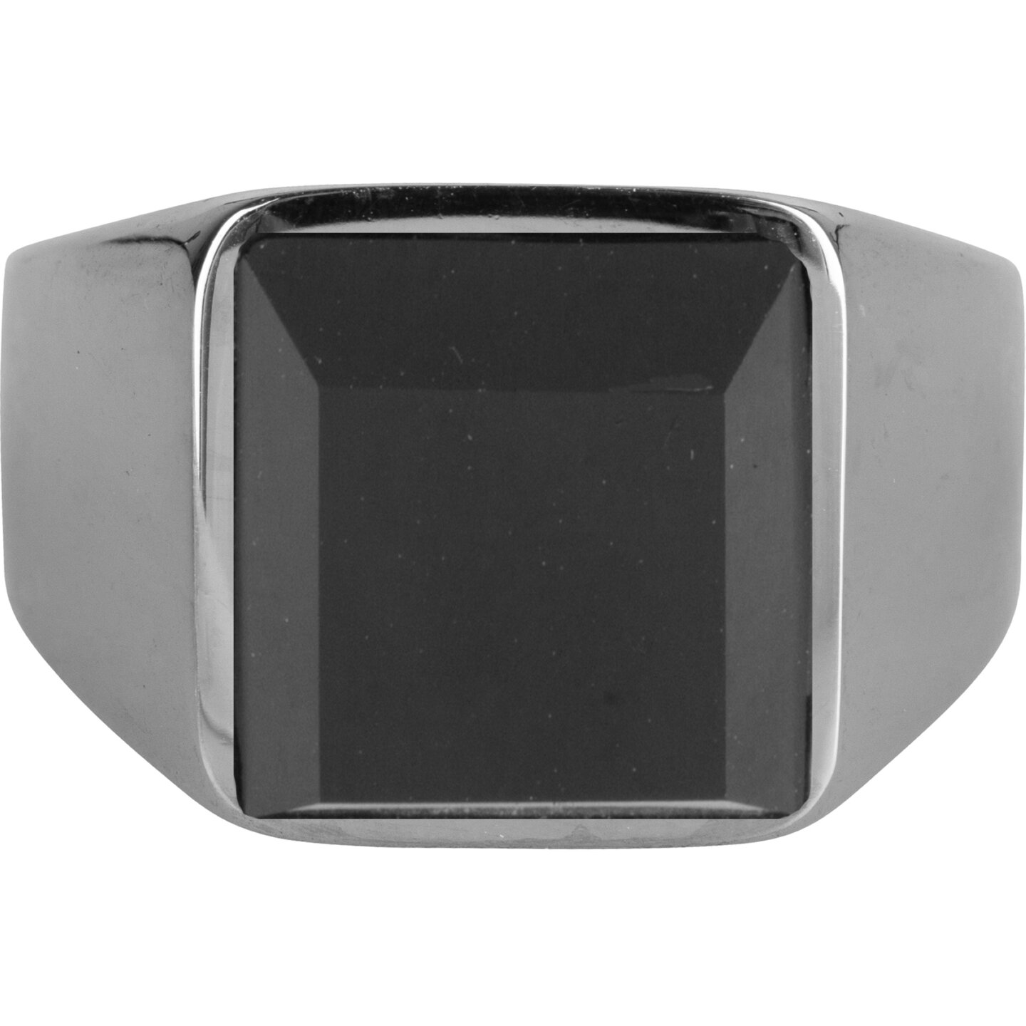 Charmin's UNI Herren-Siegelring, quadratisch, schwarzer Stein, Stahl, R972