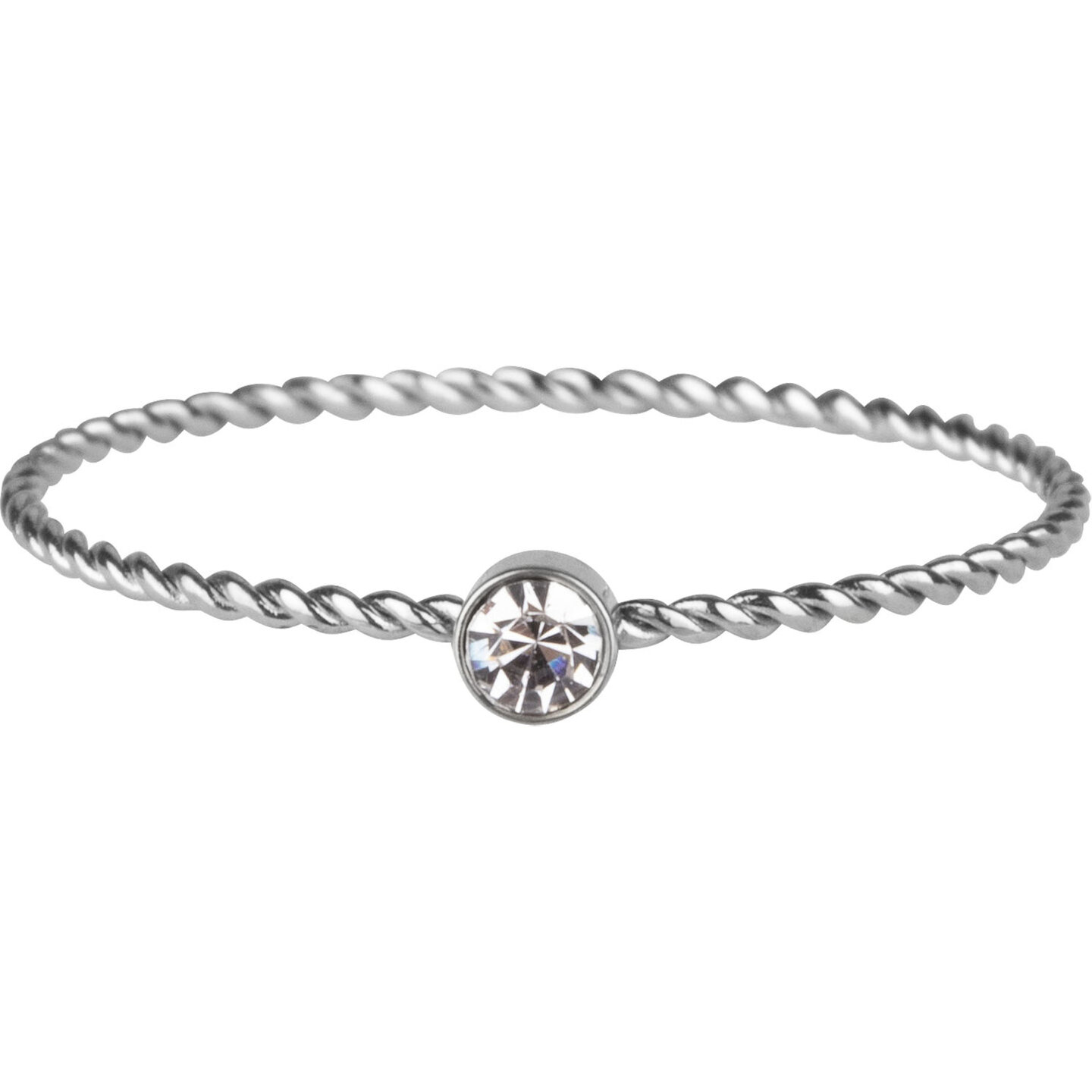 Charmin's Twisted Birthstone ring White Crystal Steel R944