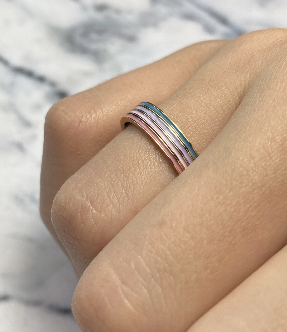  Charmin's Smalle Ring Petite Steel Pastel Roze Emaille R924
