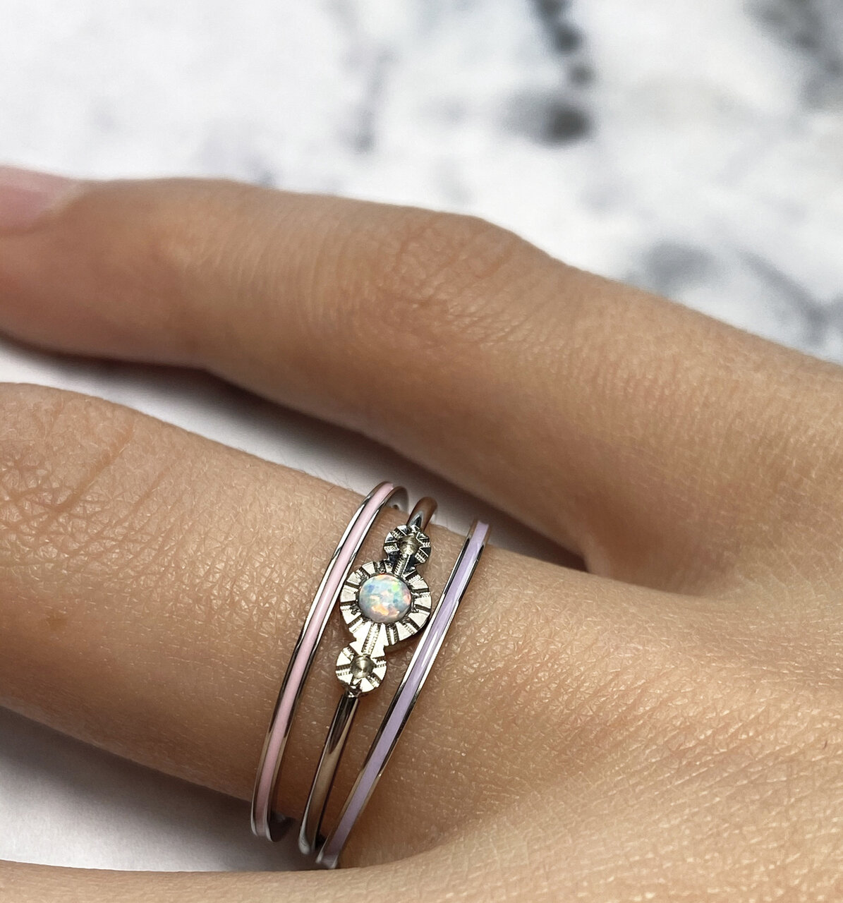  Charmin's Smalle Ring Petite Steel Pastel Roze Emaille R924