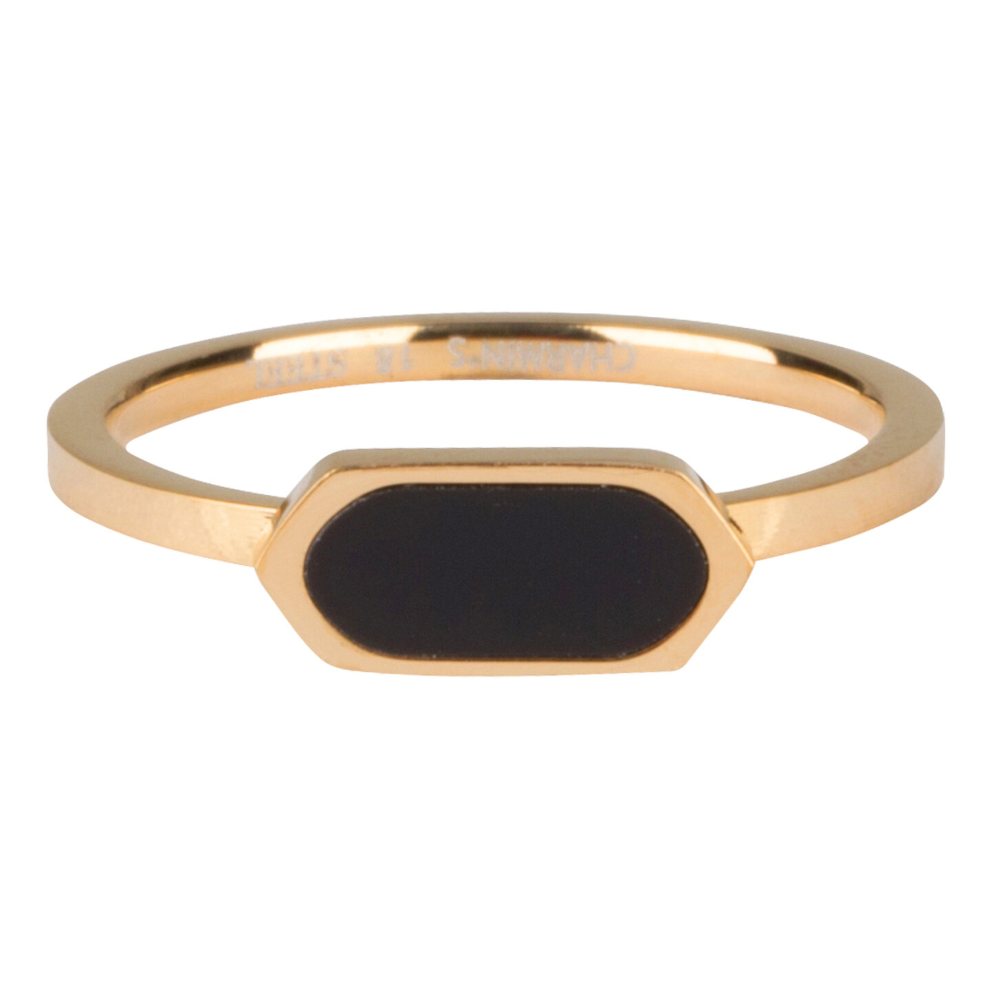 R672 Fashion Seal Squared Oval Shiny Steel with Black Stone