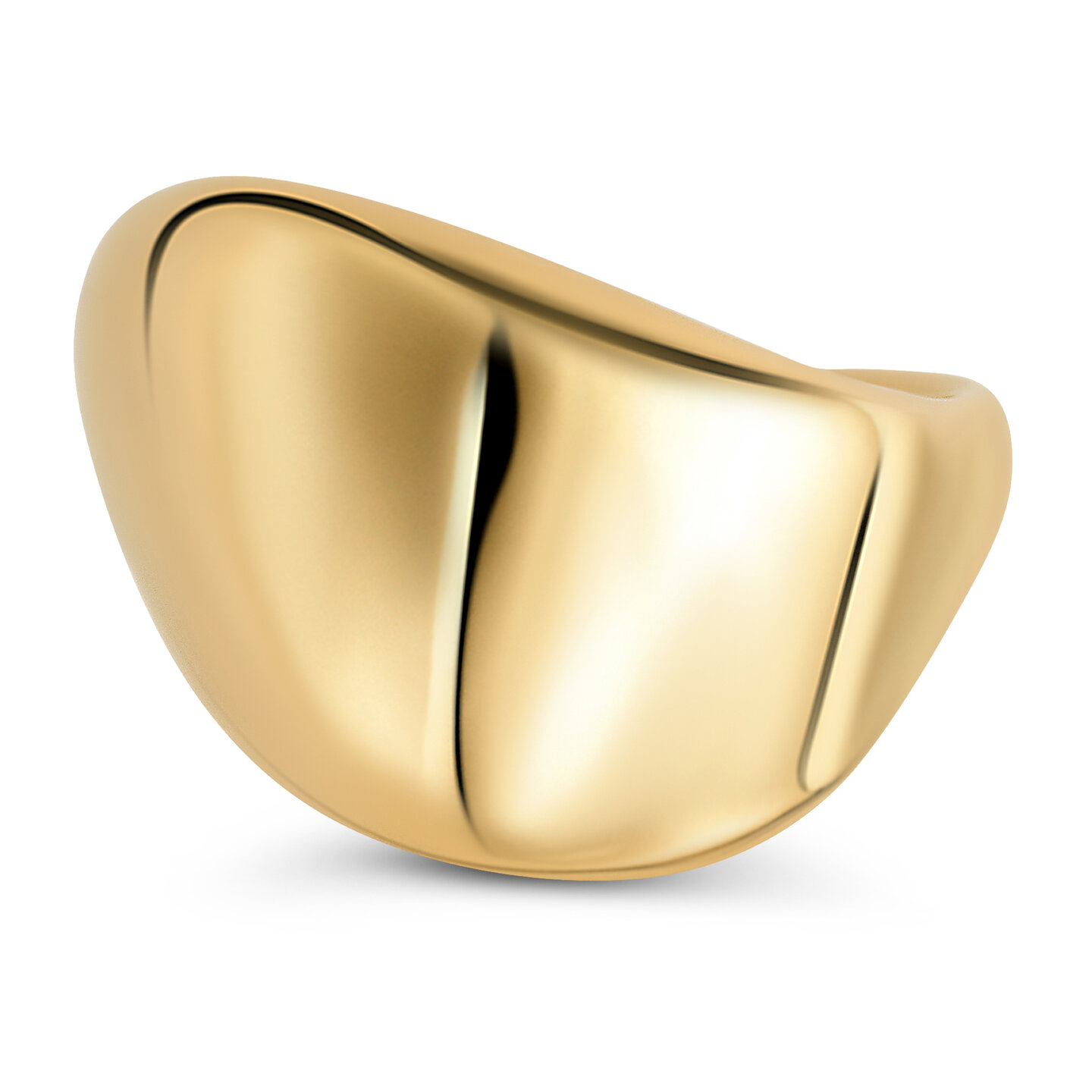 Charmin's Goudkleurige Chunky Ring met Diagonale Bol Staal R1800 – Krachtig en Elegant