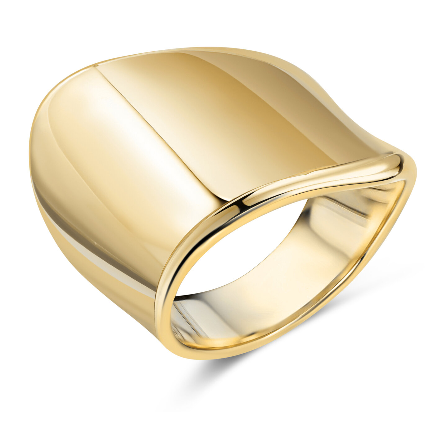 Charmin&#039;s Goudkleurige Chunky Ring met Diagonale Vorm Staal R1791 &ndash; Modern en Edgy