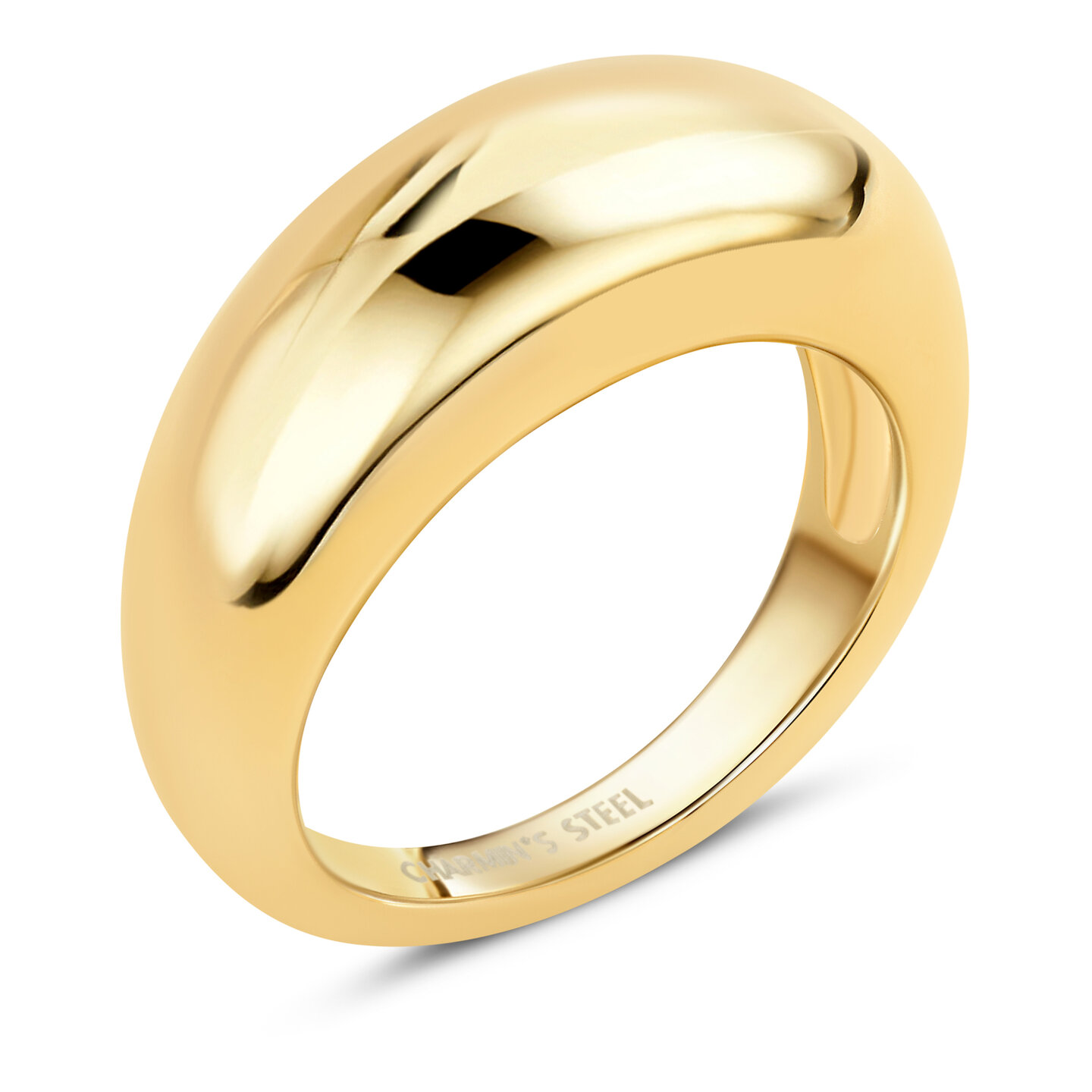 Charmin’s Goudkleurige Chunky Ring met Ovale Hoek Vorm Staal R1787 – Elegant en Stoer