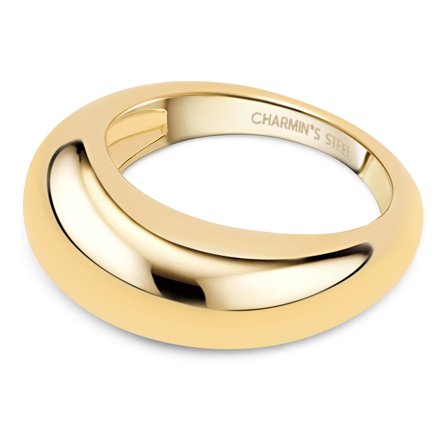 Charmin’s Goudkleurige Chunky Ring met Ovale Hoek Vorm Staal R1787 – Elegant en Stoer