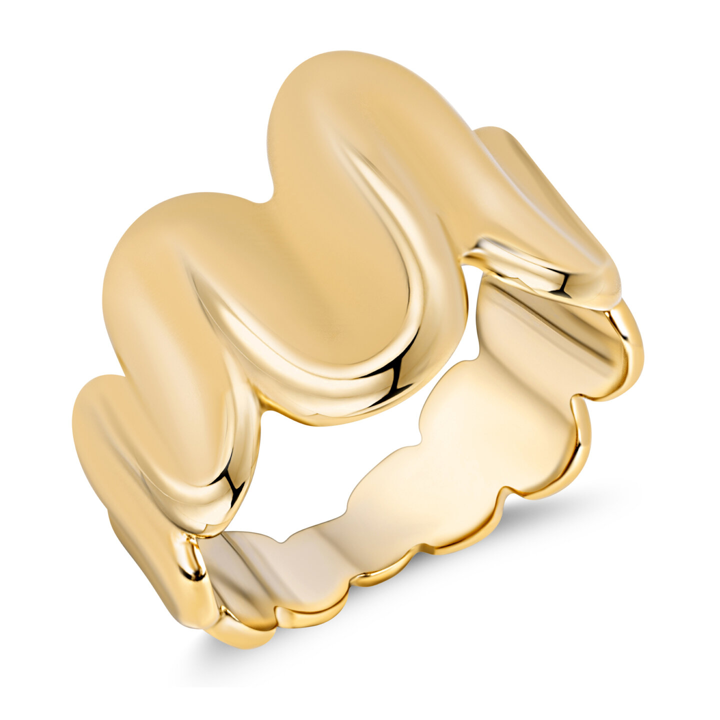 Charmins goldfarbener, klobiger Ring mit Wellendesign R1784 – fließend und kraftvoll