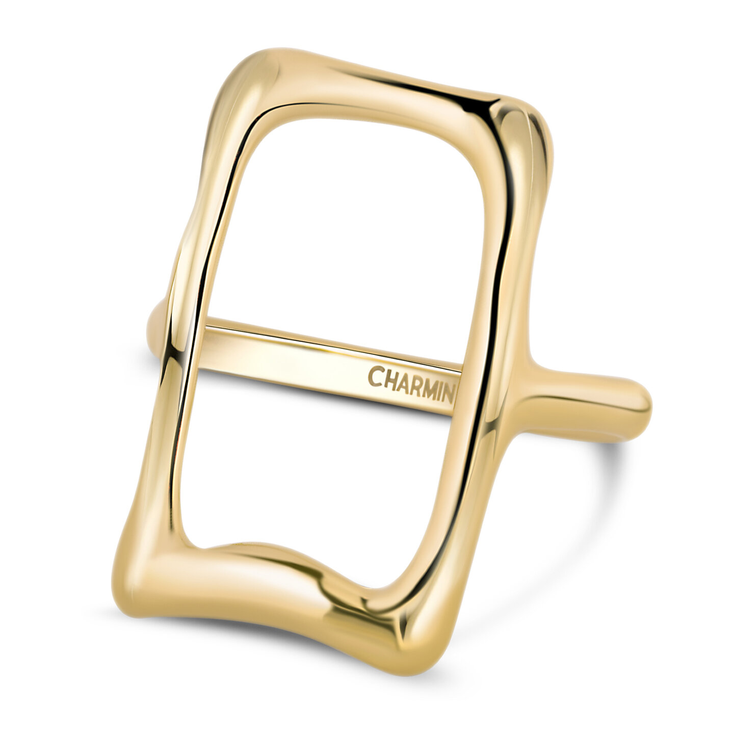 Charmin's Goudkleurige Chunky Ring met Open Rechthoek Staal R1771 – Kracht en Ruimte