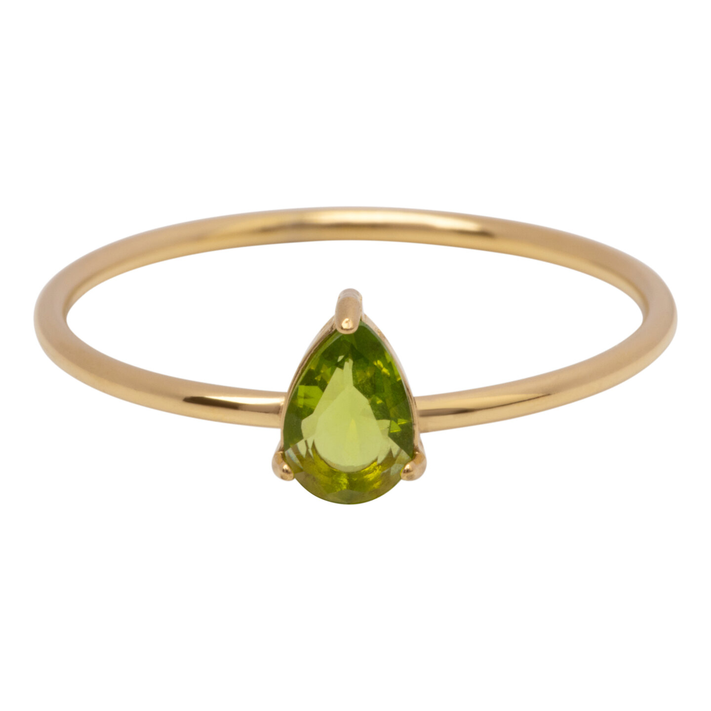 Charmins goldfarbener Ring mit tropfenf&ouml;rmigem hellgr&uuml;nem Kristallstein R1750 &ndash; Naturel Design