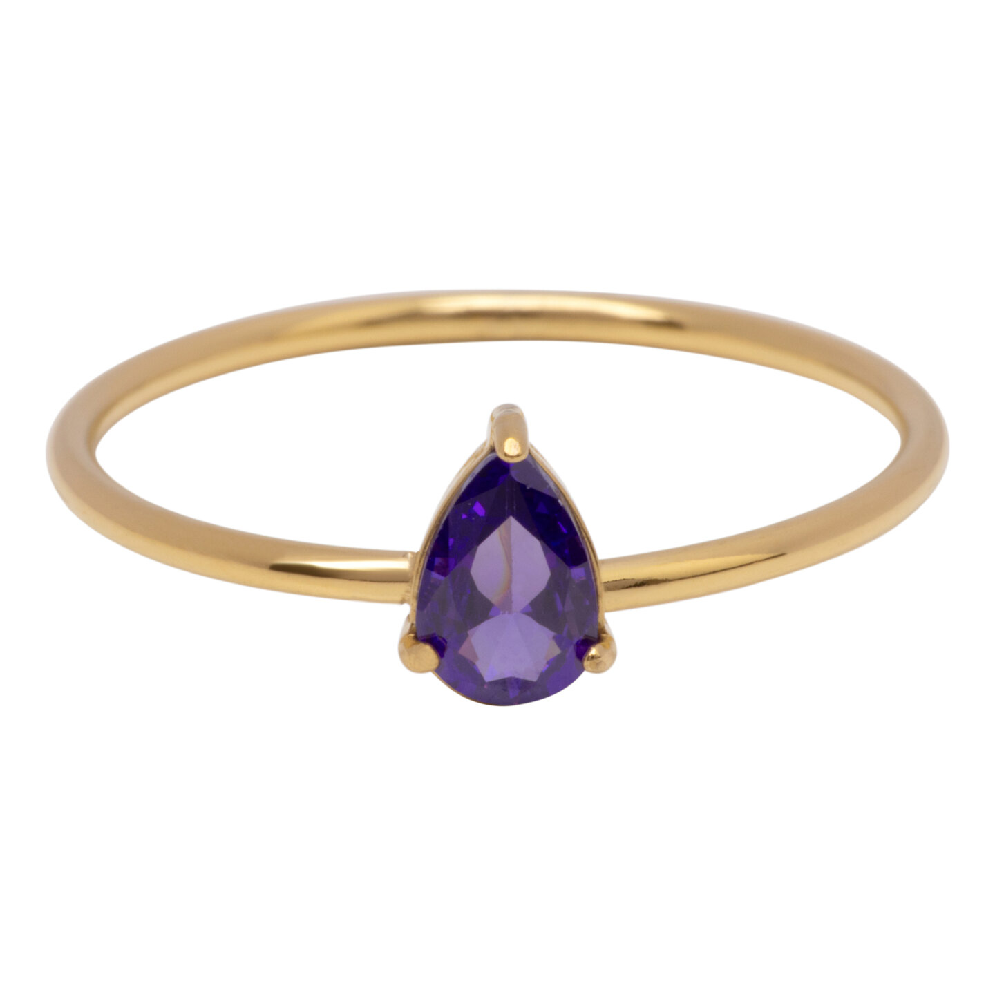Charmin's Goudkleurige Ring met Druppelvormig Lila Kristal Steentje R1747 &ndash; Zachte Glamour 
