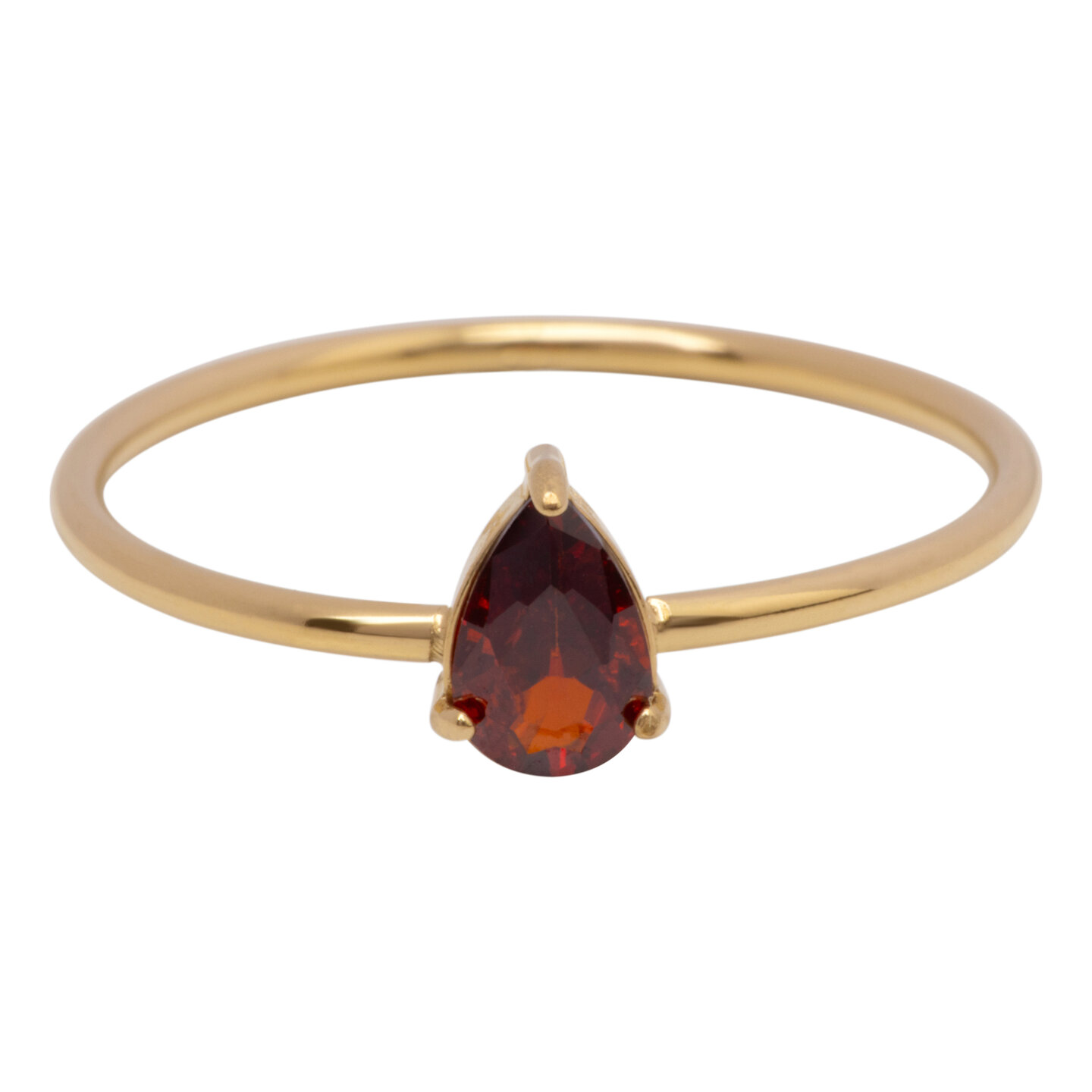 Charmin's Goudkleurige Ring met Druppelvormig Ruby Rood Kristal Steentje R1746 &ndash; Passievol Rood 