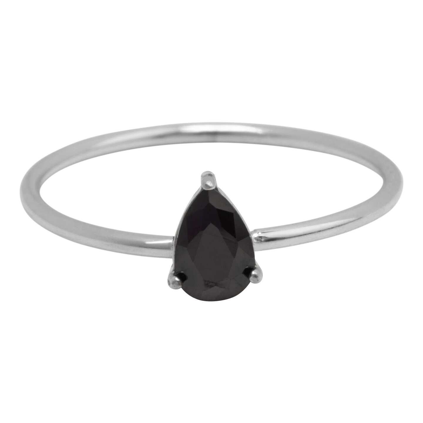 Charmin's Stalen Ring met Druppelvormig Zwart Kristal Steentje R1742 &ndash; Mysterieus Chic 