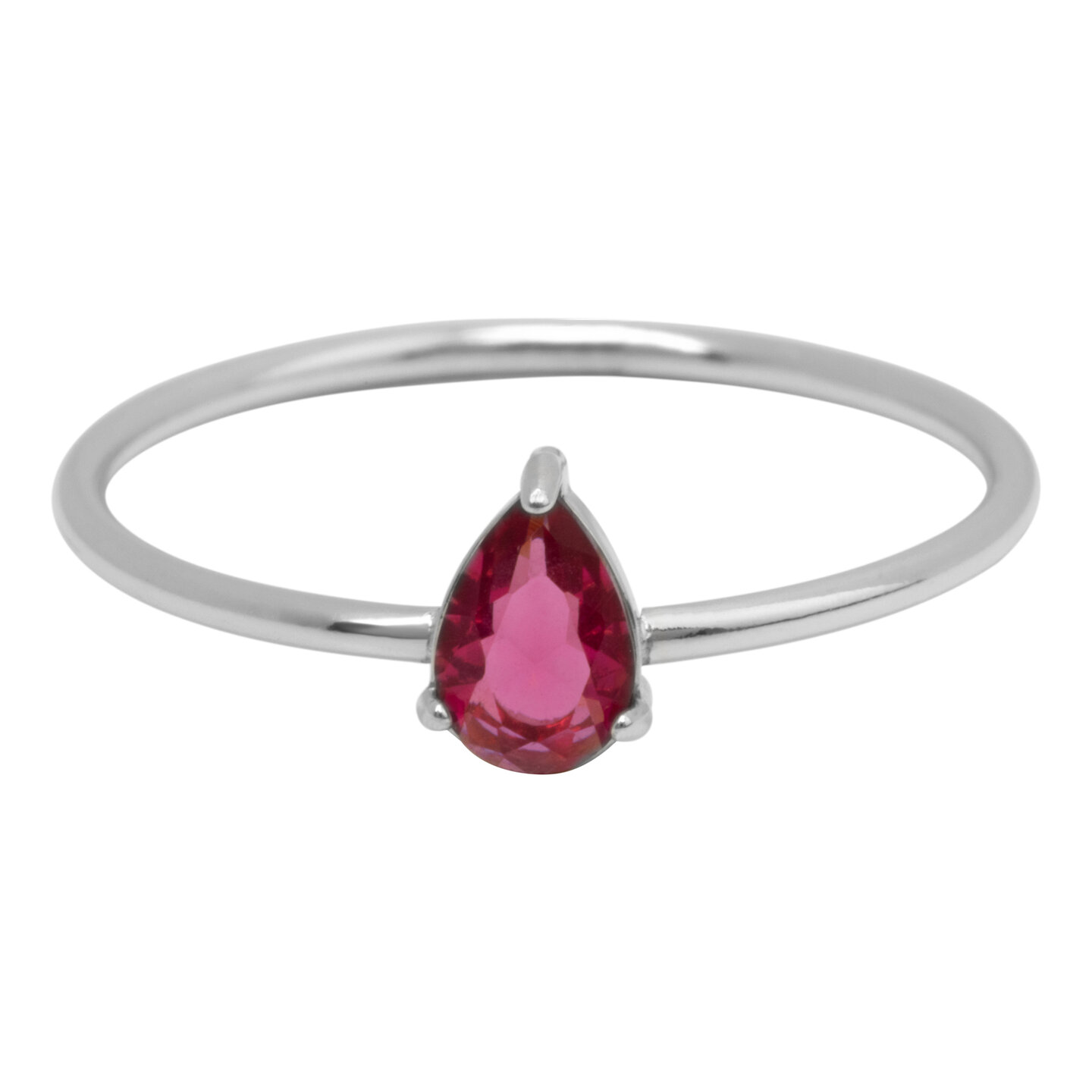 Charmin's Steel Ring with Teardrop-Shaped Pink Crystal Stone R1735 &ndash; Loving Look