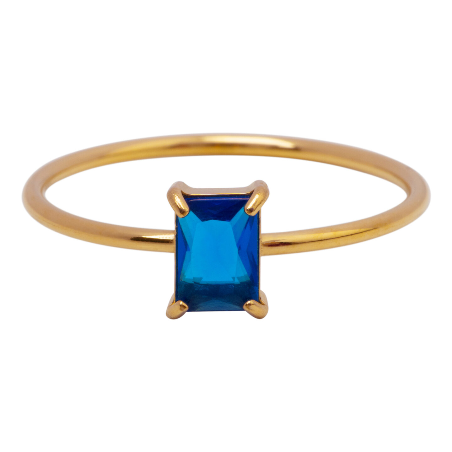 Charmin's Goudkleurige Ring Rechthoekig Donkerblauw Steentje R1728 &ndash; Nachtelijke Chic 