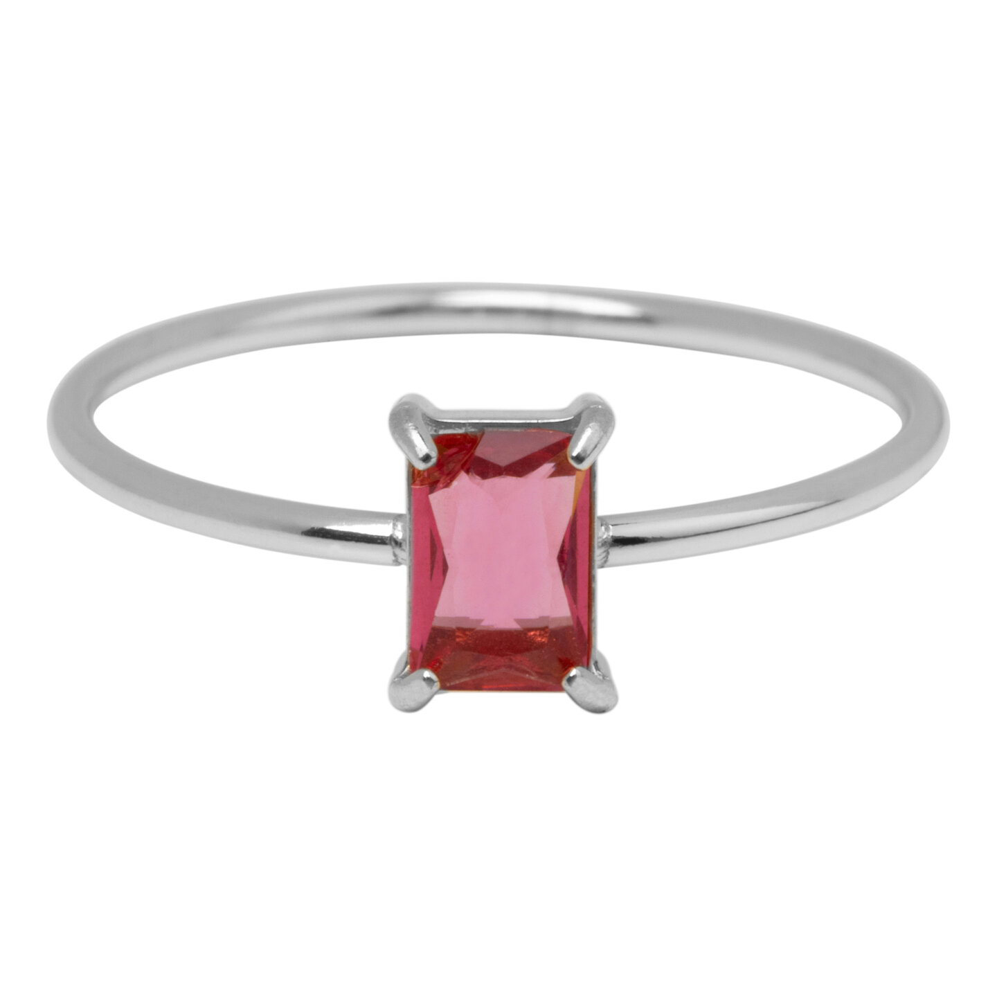 Charmin's Stalen Ring Rechthoekig Roze Steentje R1715 &ndash; Zachte Statement 