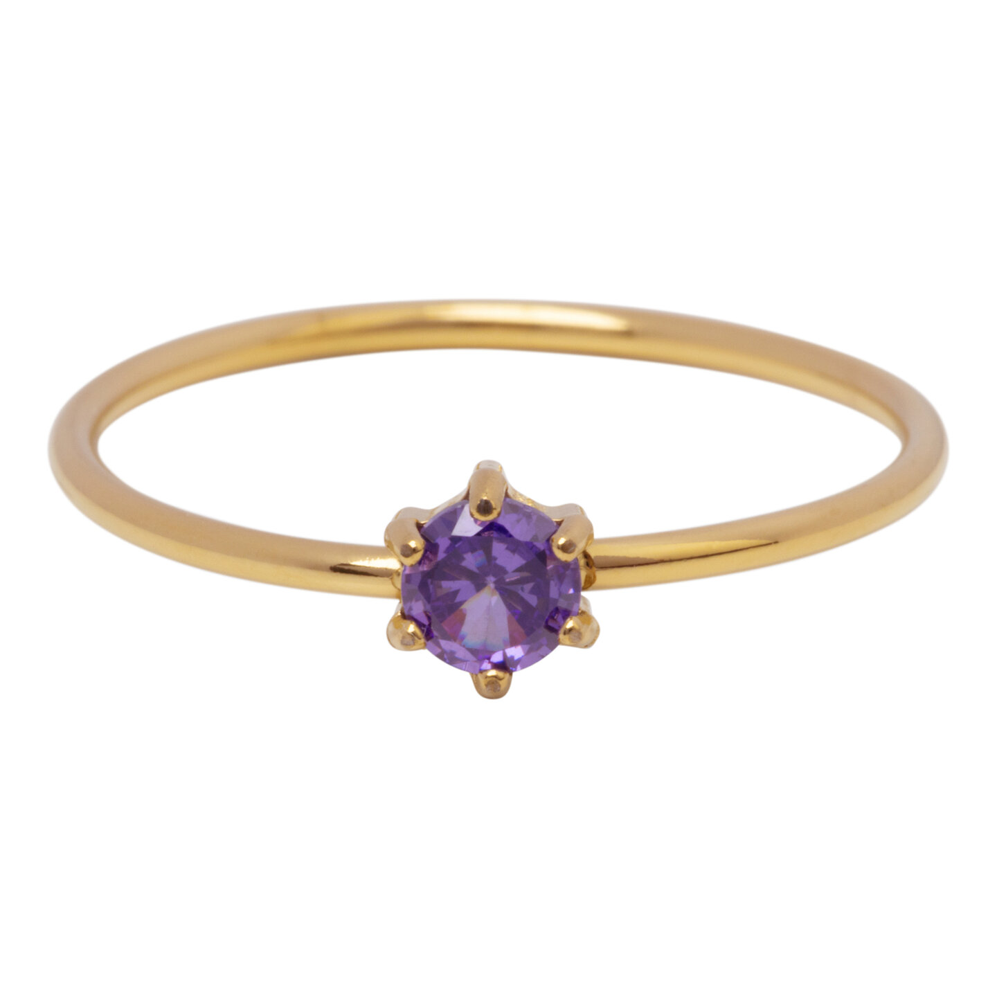 Charmin's Goldfarbener Ring mit rundem lilafarbenem Steinkristall R1707 &ndash; Zarter Goldakzent