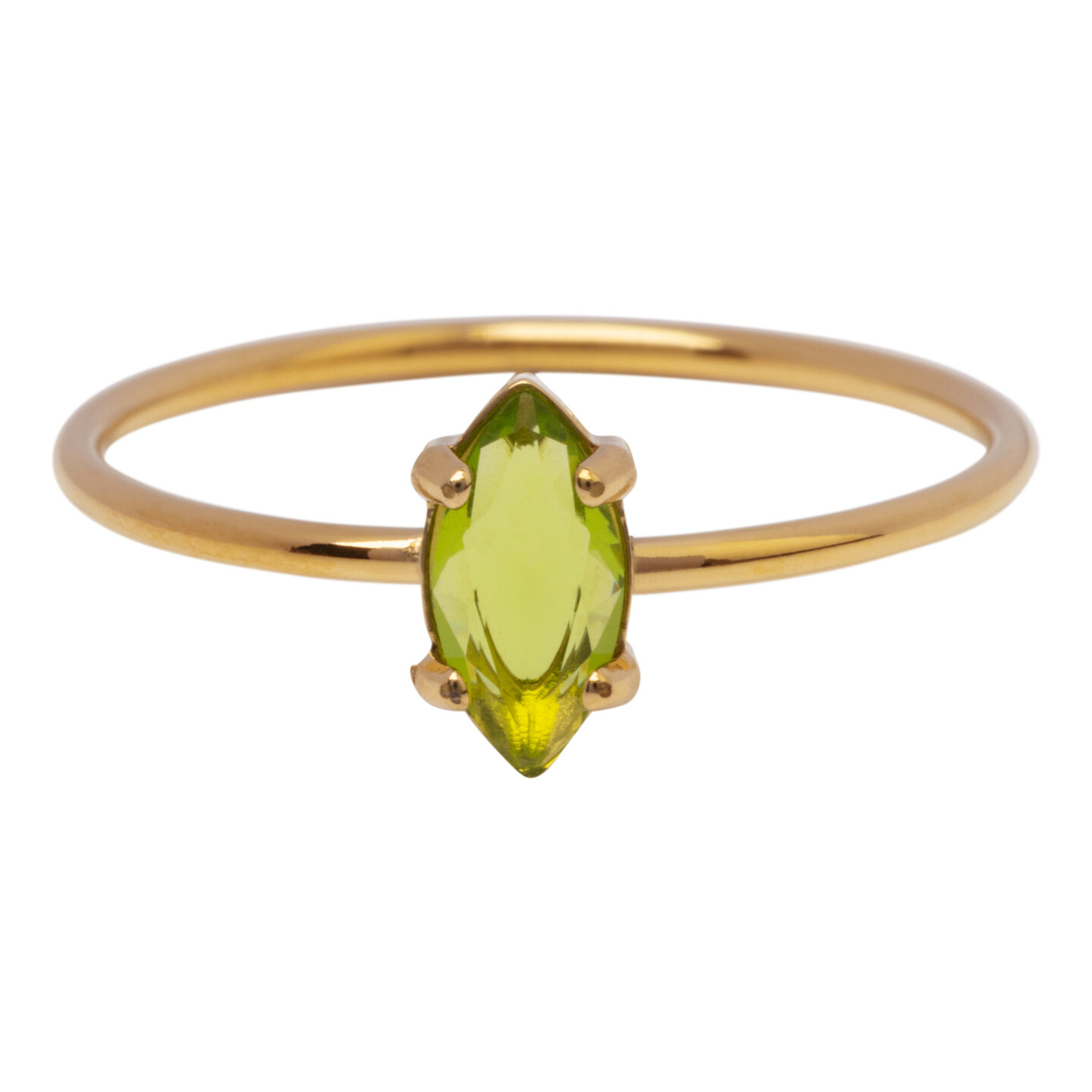 Charmin's Goudkleurige Ring met Ellipsvormig Lichtgroen Kristal R1690&ndash; Fris en Opvallend