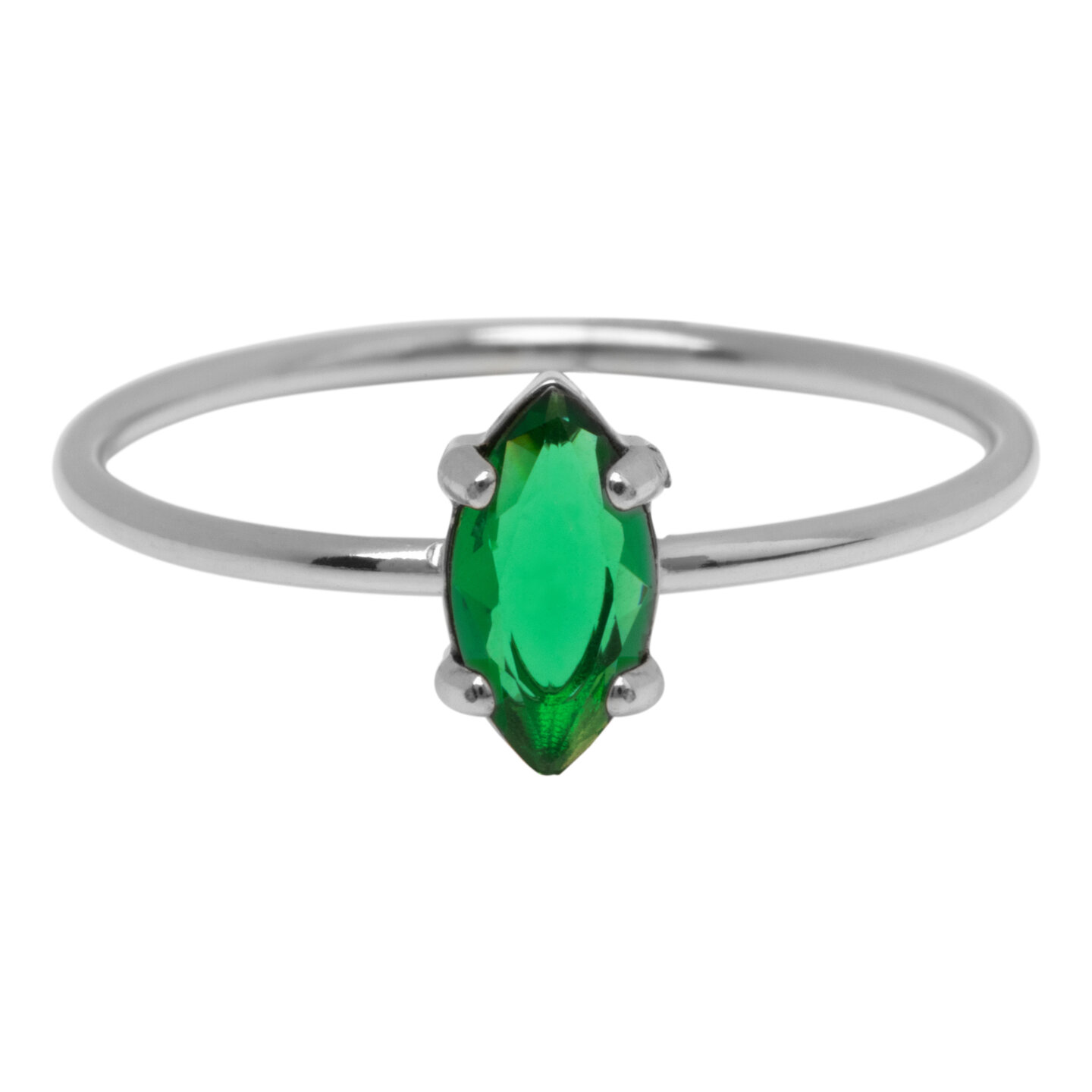 Charmin's Stalen Ring met Ellipsvormig Donkergroen Kristal Steentje R1681 &ndash; Stoere Luxe