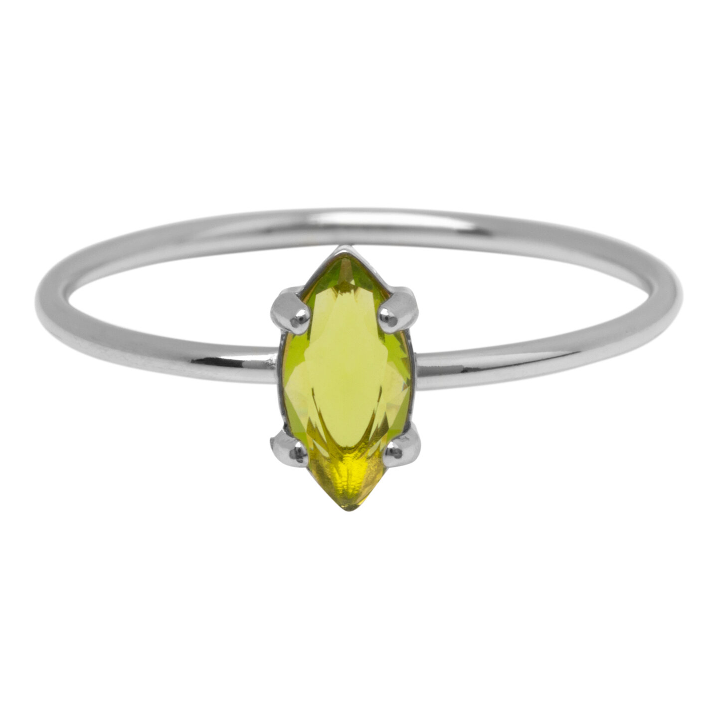 Charmin's Stalen Ring met Ellipsvormig Lichtgroen Kristal Steentje R1680 &ndash; Natuurlijke Touch