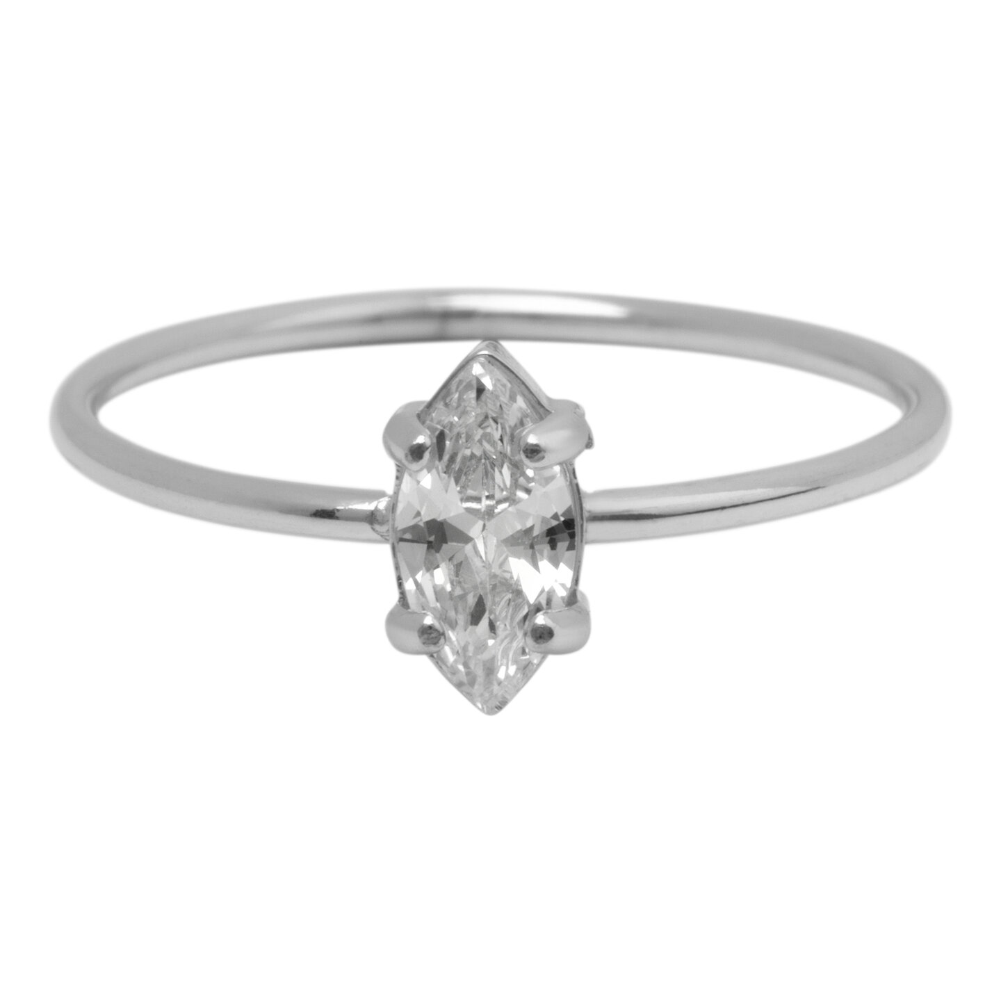 Bague Charmin's en acier avec pierre de cristal blanche elliptique R1673 &ndash; &Eacute;l&eacute;gance intemporelle