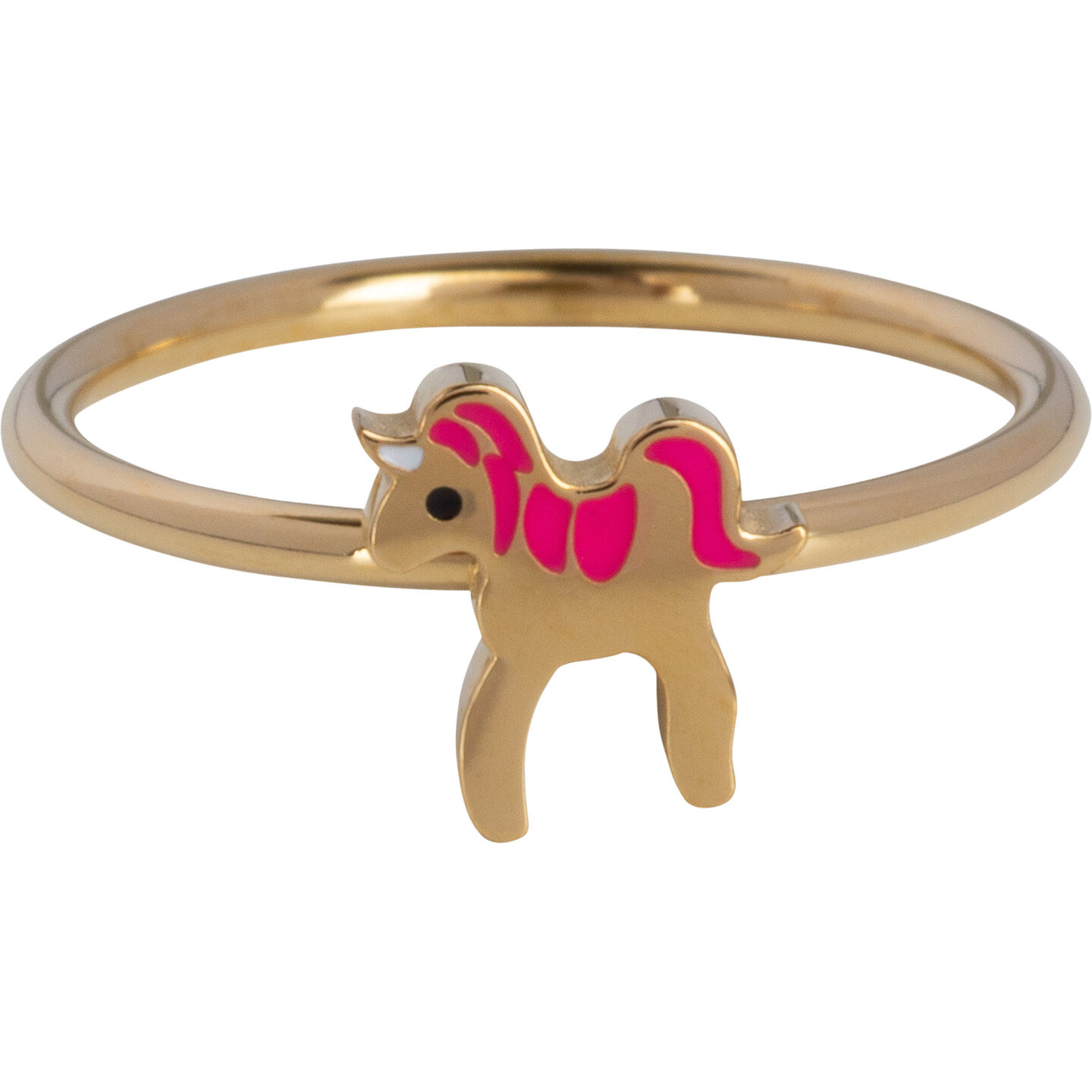KIDZ Kinderring Goudkleurig Staal Paardje met Roze Manen KR147 – Elegant en Klassiek