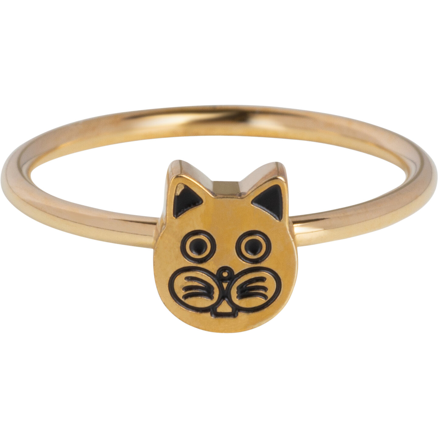Deze goudkleurige KIDZ kinderring in strakke vintage stijl stelt het hoofdje van een schattige, lekker bollige kop van een katje voor.
