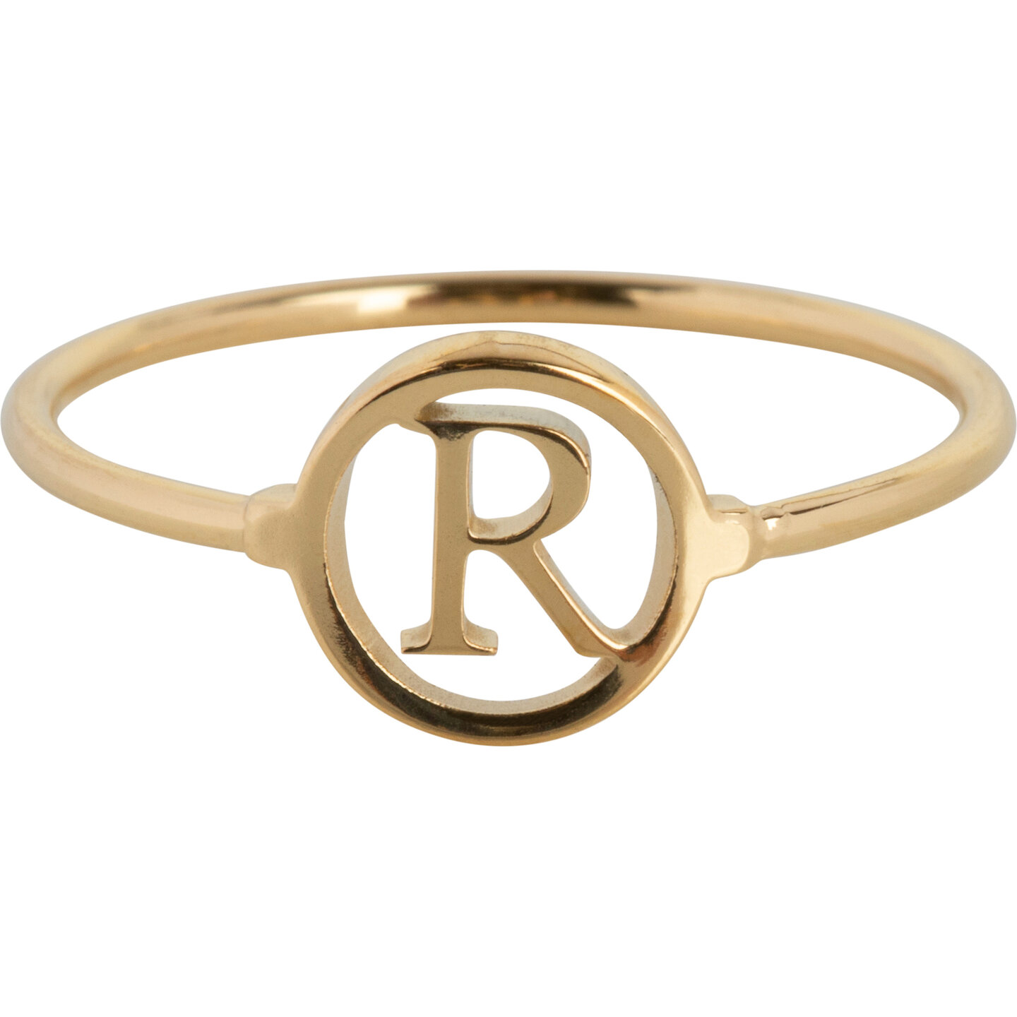 Charmin’s initialen open ronde zegelring Goldplated R1121 Letter R