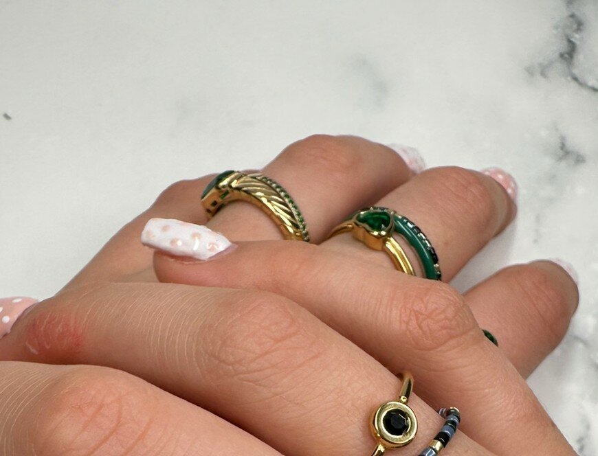 Charmin's Miyuki Beads Gold Black Blue Green Anxiety Fidget Ring R1661