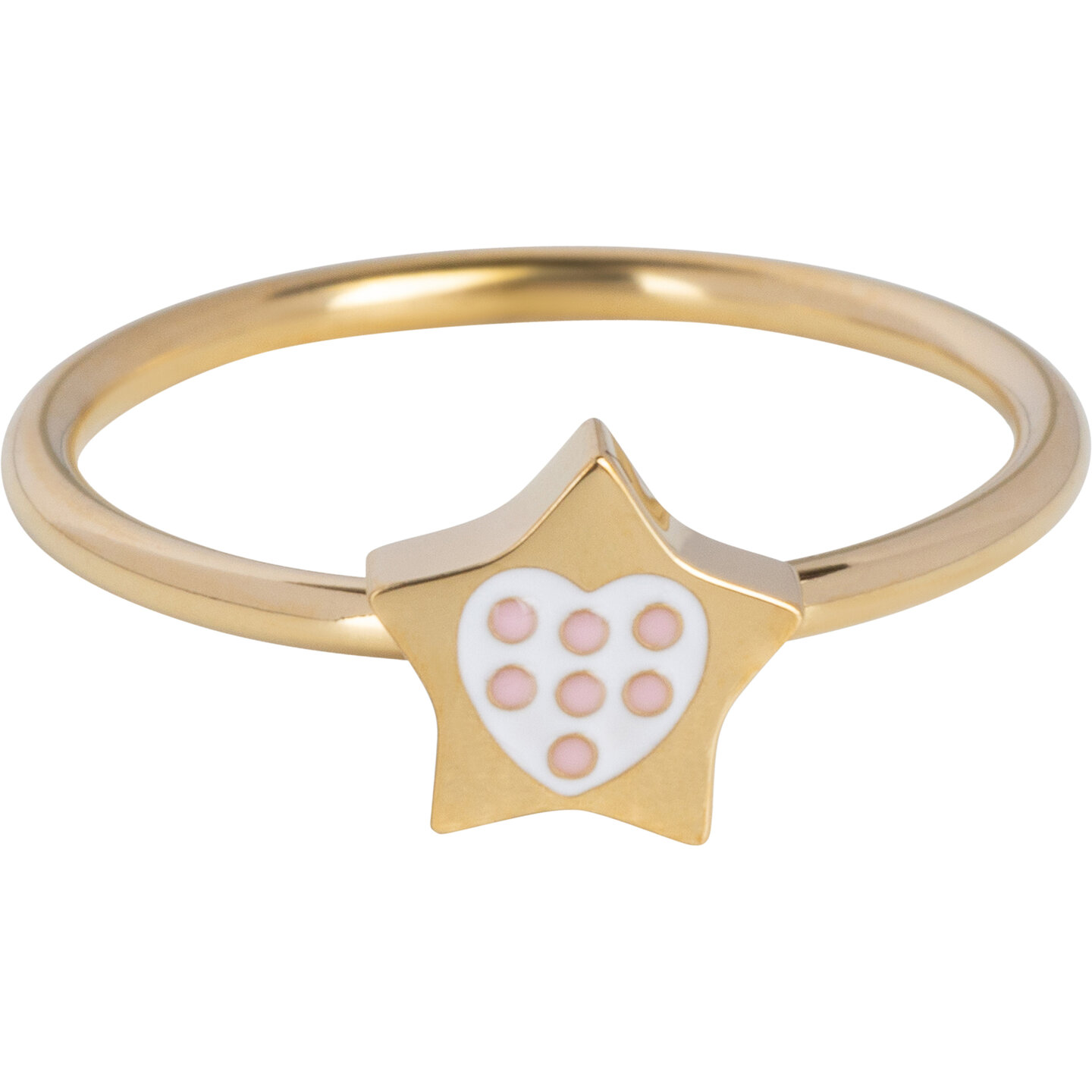 KIDZ Ring Goudkleurig Ster met Roze Stipjes Kinderring Staal KR183  &ndash; Een Ster voor Je Hart