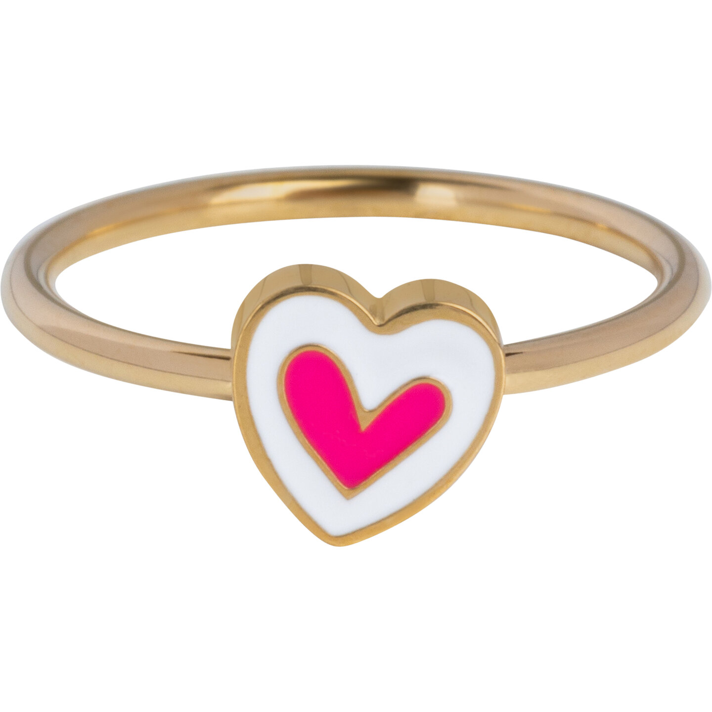 Bague enfant KIDZ en acier dor&eacute; avec c&oelig;ur &eacute;maill&eacute; rose et blanc KR177 - Douce et p&eacute;tillante