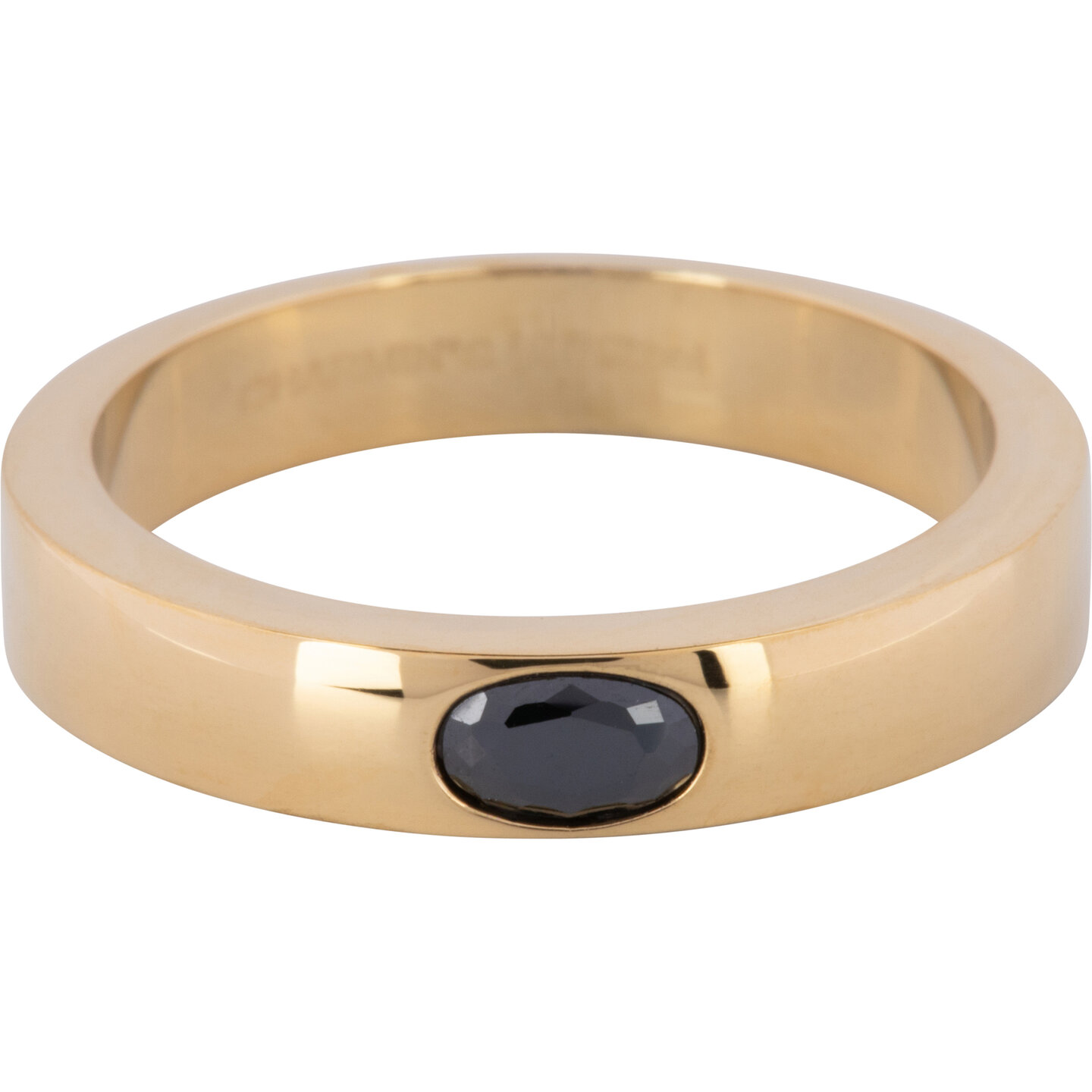 Charmin&rsquo;s Ring Brede Band Ovale Zwarte Steen Goudkleurig Staal R1225
