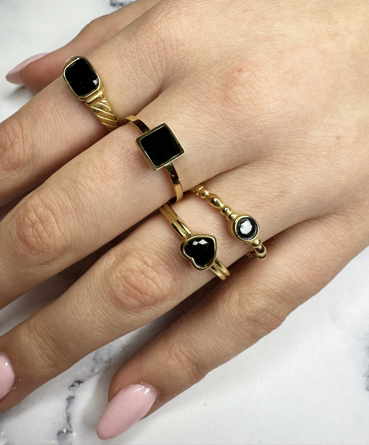 Charmin's Gold-Colored Double Ring with Black Heart R1514&ndash; Tough Love